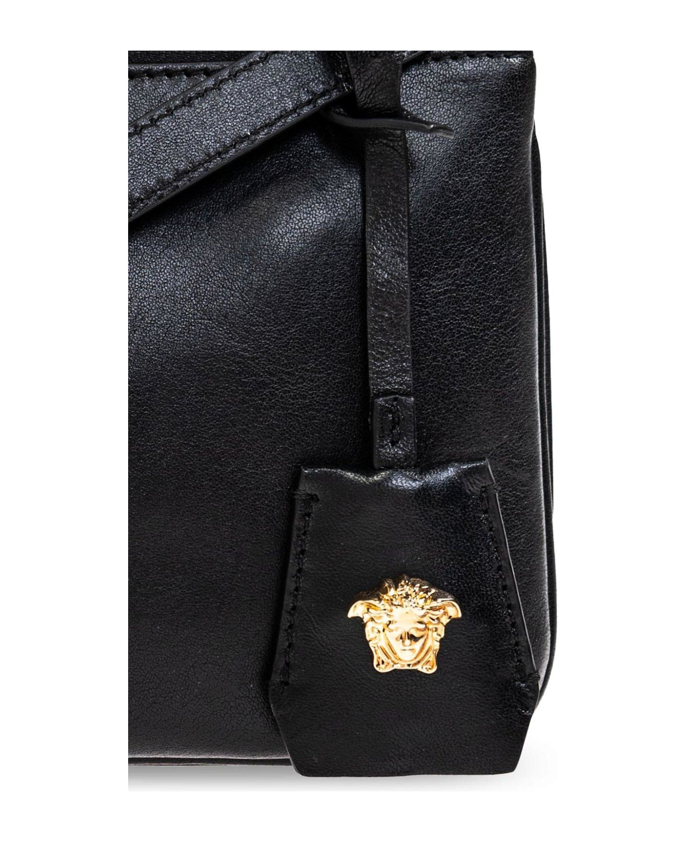 Versace Logo-lettering Zipped Shoulder Bag - BLACK