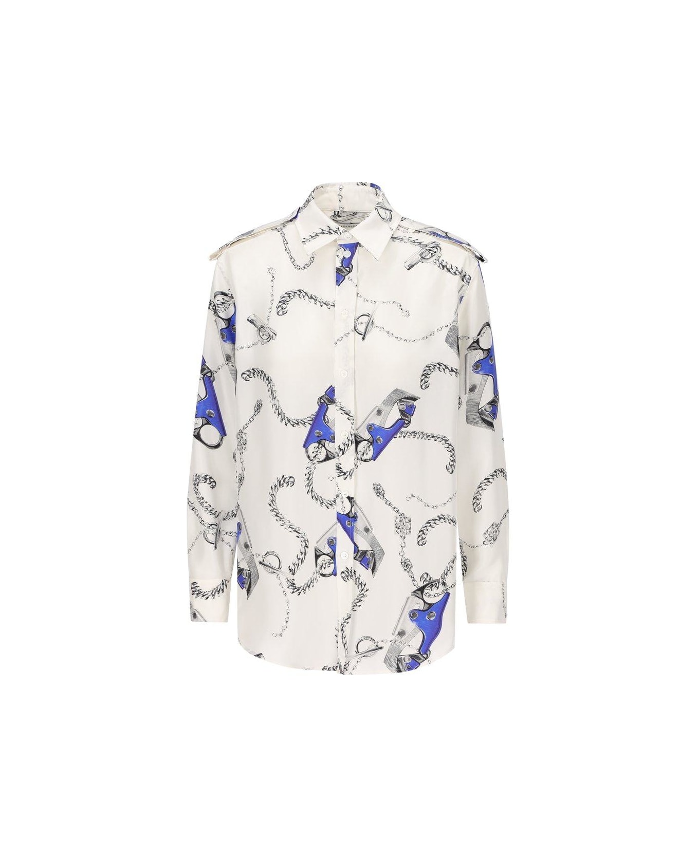 Burberry Graphic Printed Buttoned Shirt - WHITE/BLUE