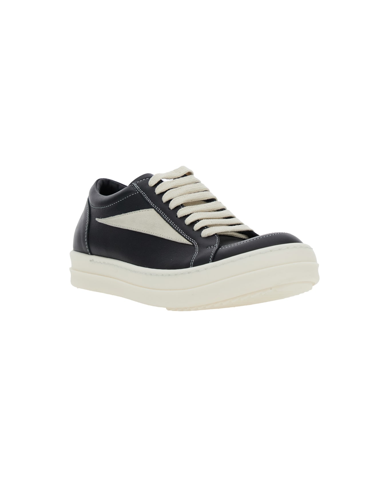 Rick Owens Black Low Top Sneakers With Contrasting Stitching In Leather Woman - Black