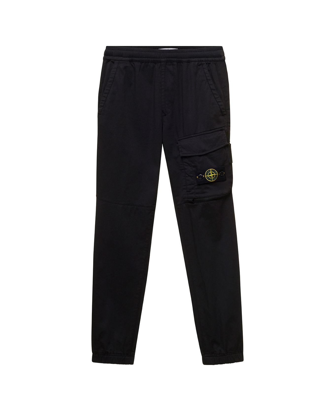 Stone Island Junior Black Cargo Pants With Logo Patch In Cotton Blend Boy - Black