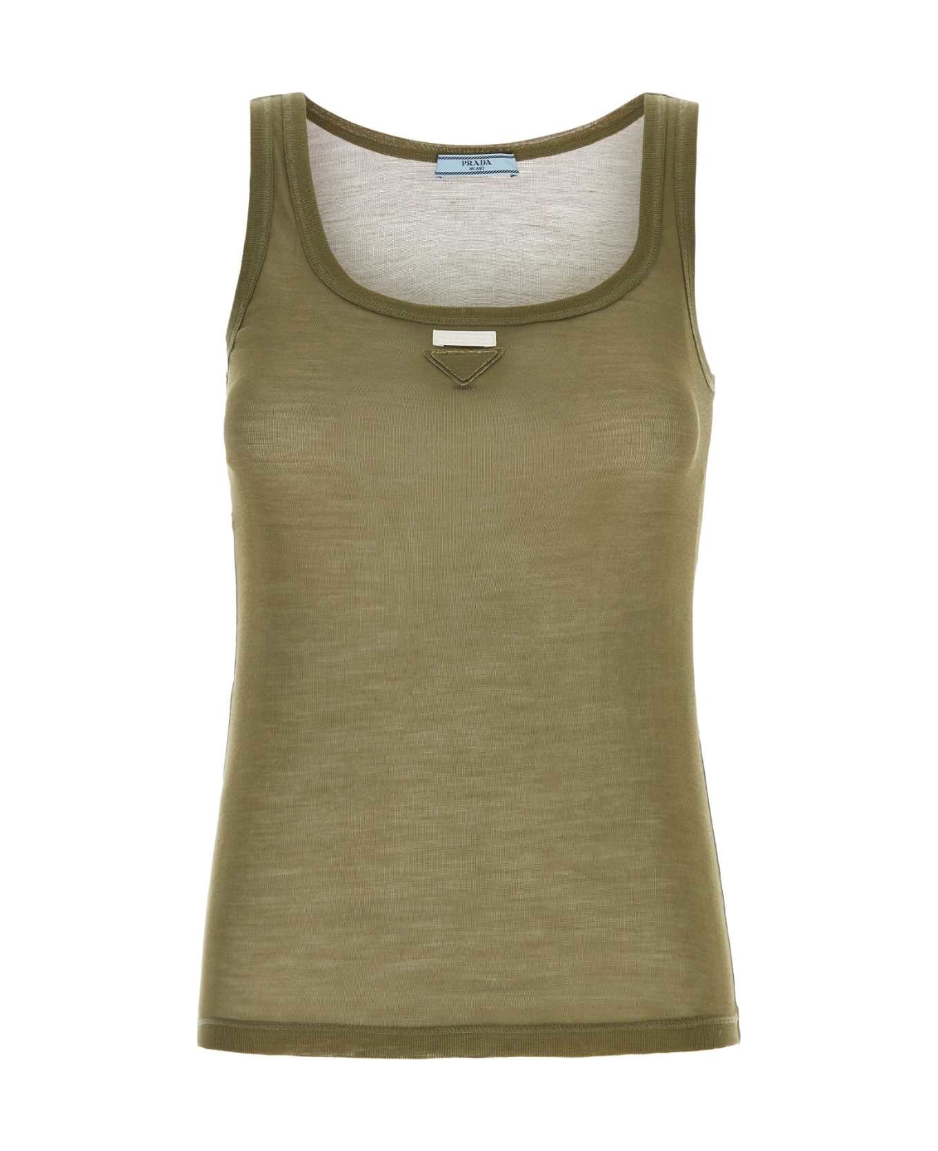 Prada Army Green Silk Tank Top - MILITARE