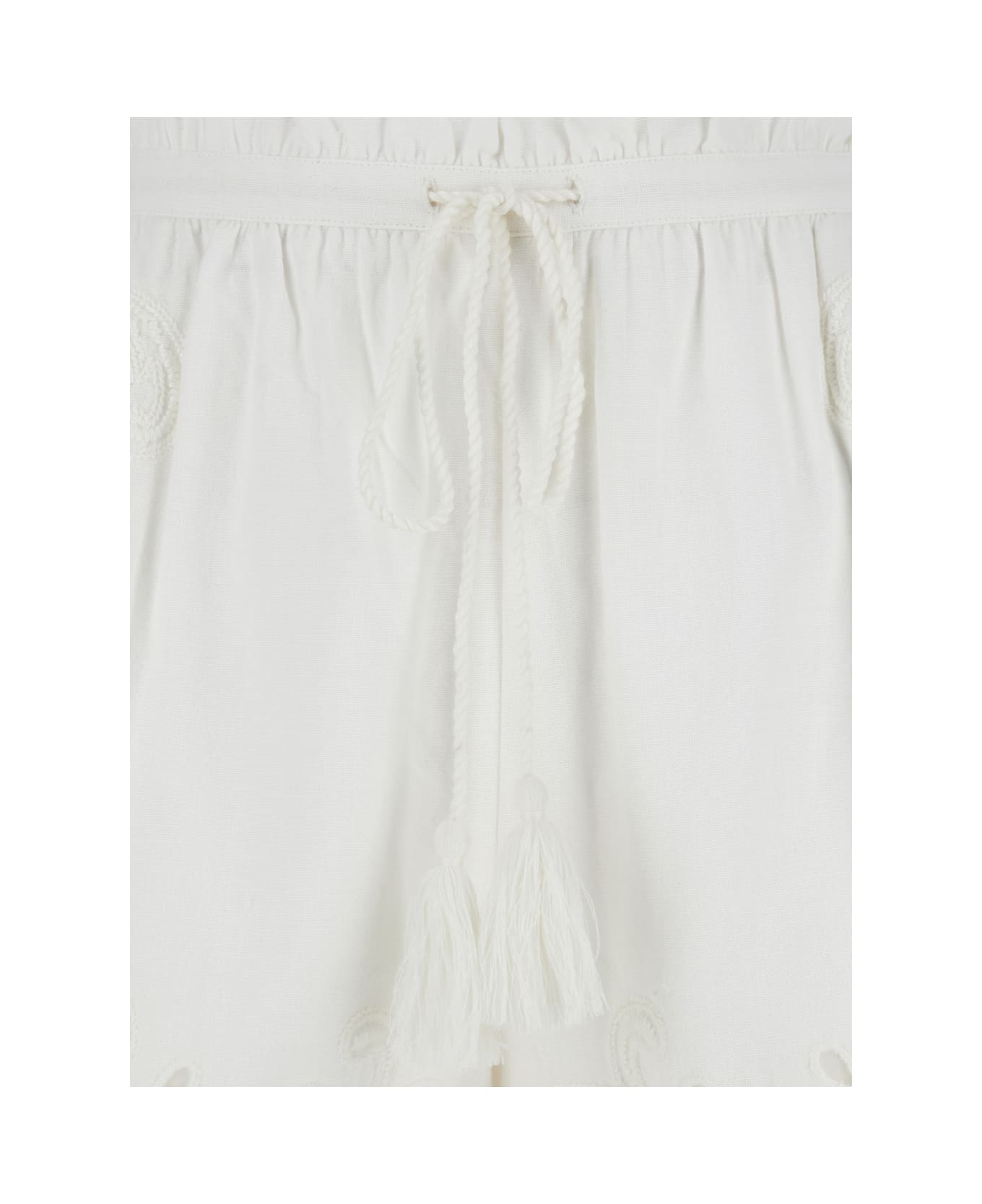 TwinSet White Shorts With Drawstring And Embroideries In Cotton And Linen Woman - White