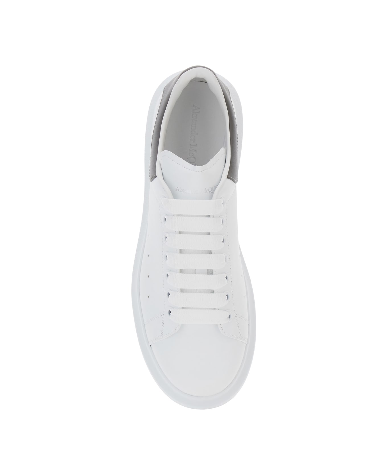 Alexander McQueen White Oversize Sneakers With Flat Laces And Contrasting Heel With Logo Lettering In Leather Man - White