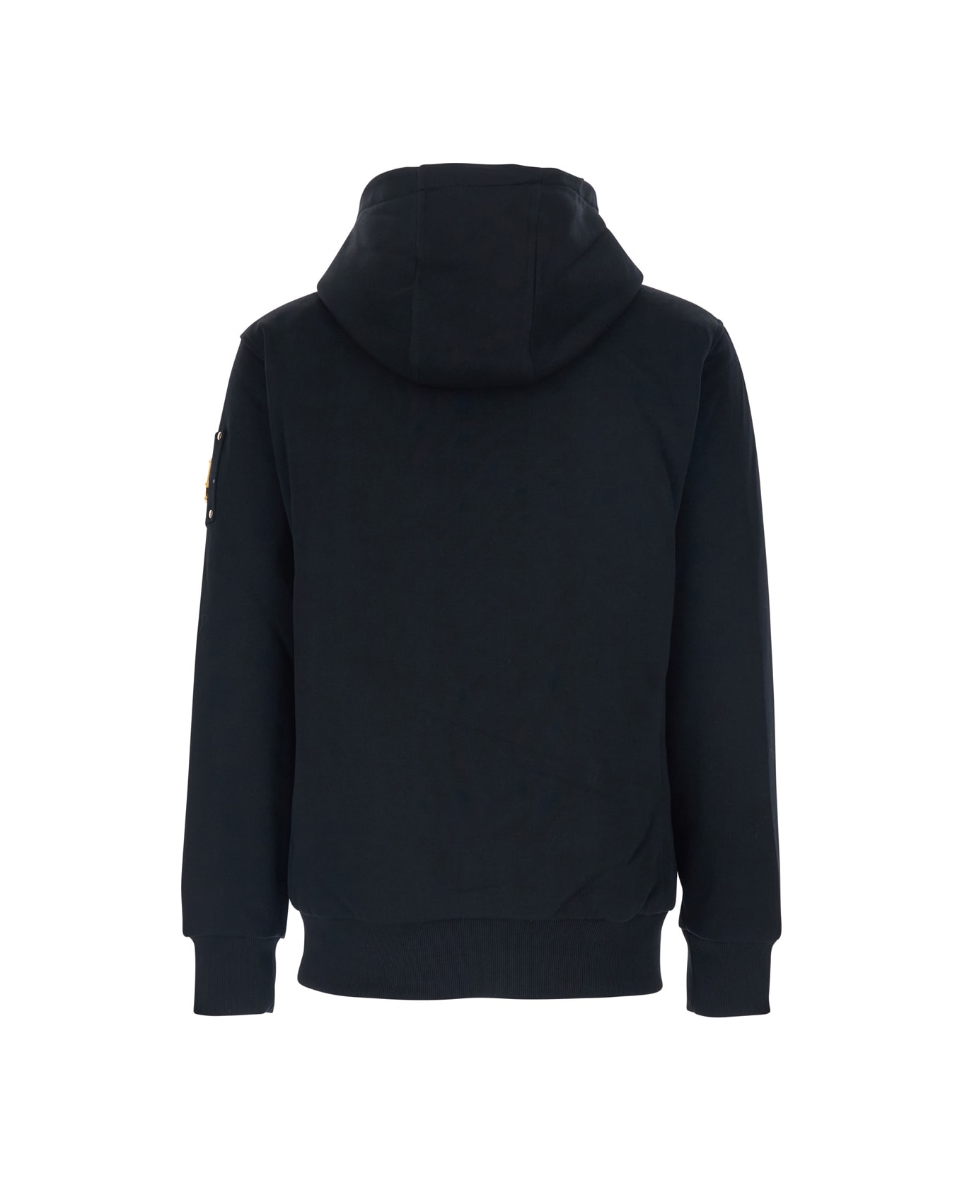 Moose Knuckles Black Hoodie With Logo Patch On Sleeve And Drawstring In Cotton Blend Man - Black
