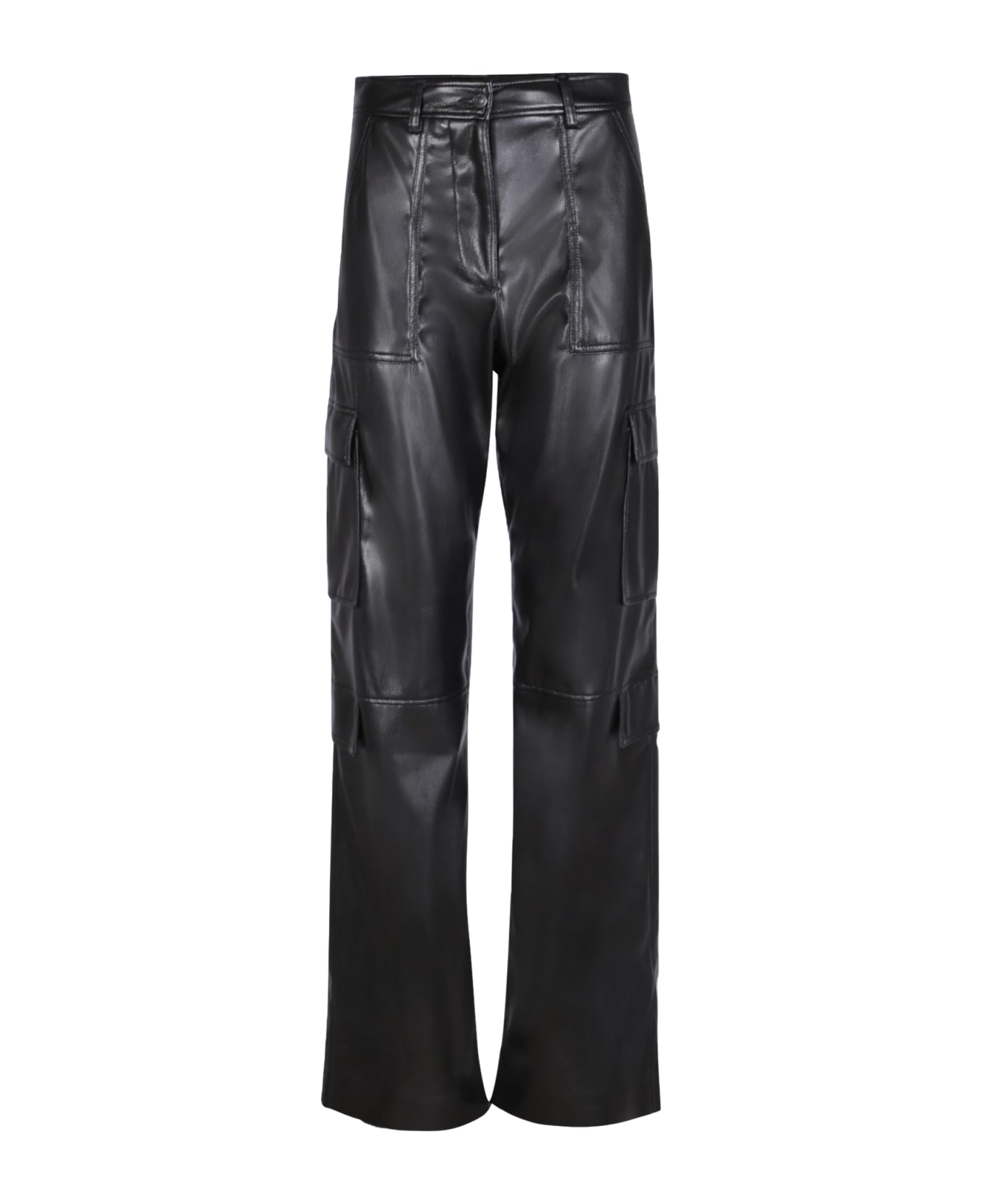 MSGM Soft Eco Leather Black Cargo Trousers - Black