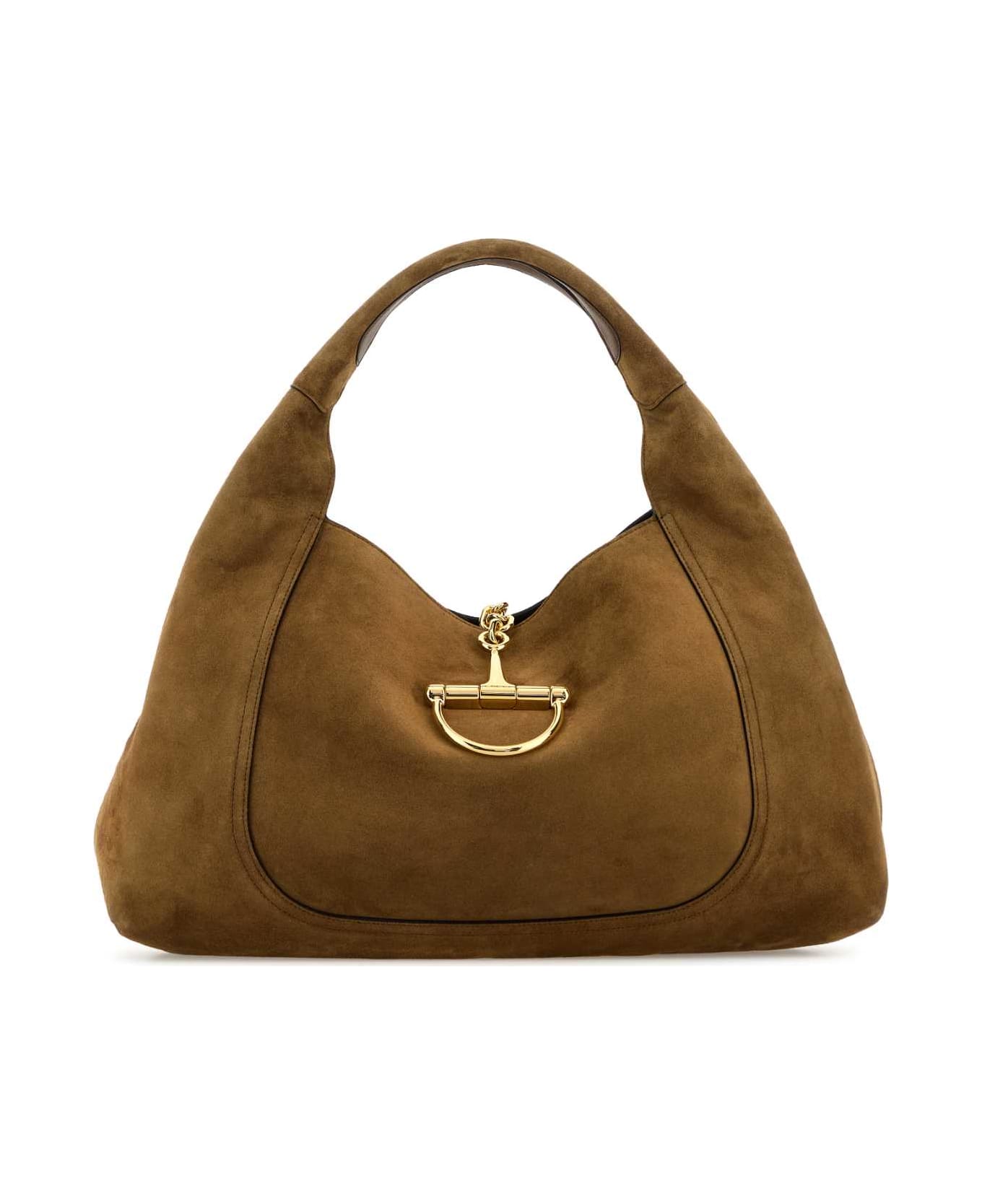 Gucci Camel Suede Maxi Gucci Softbit Shoulder Bag - PEPPERBRPEPPERBR