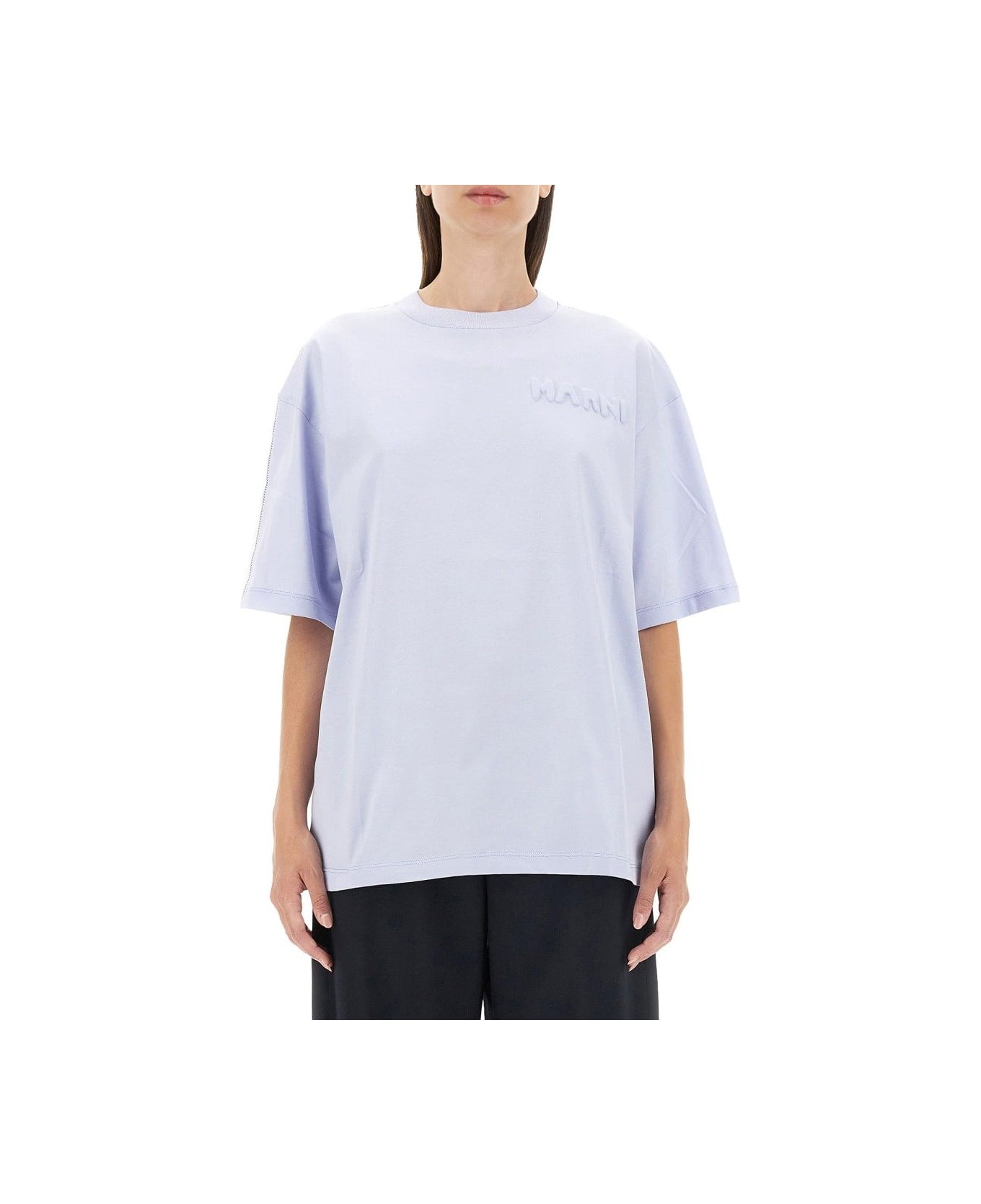 Marni Logo Embossed Crewneck T-shirt - Bianco