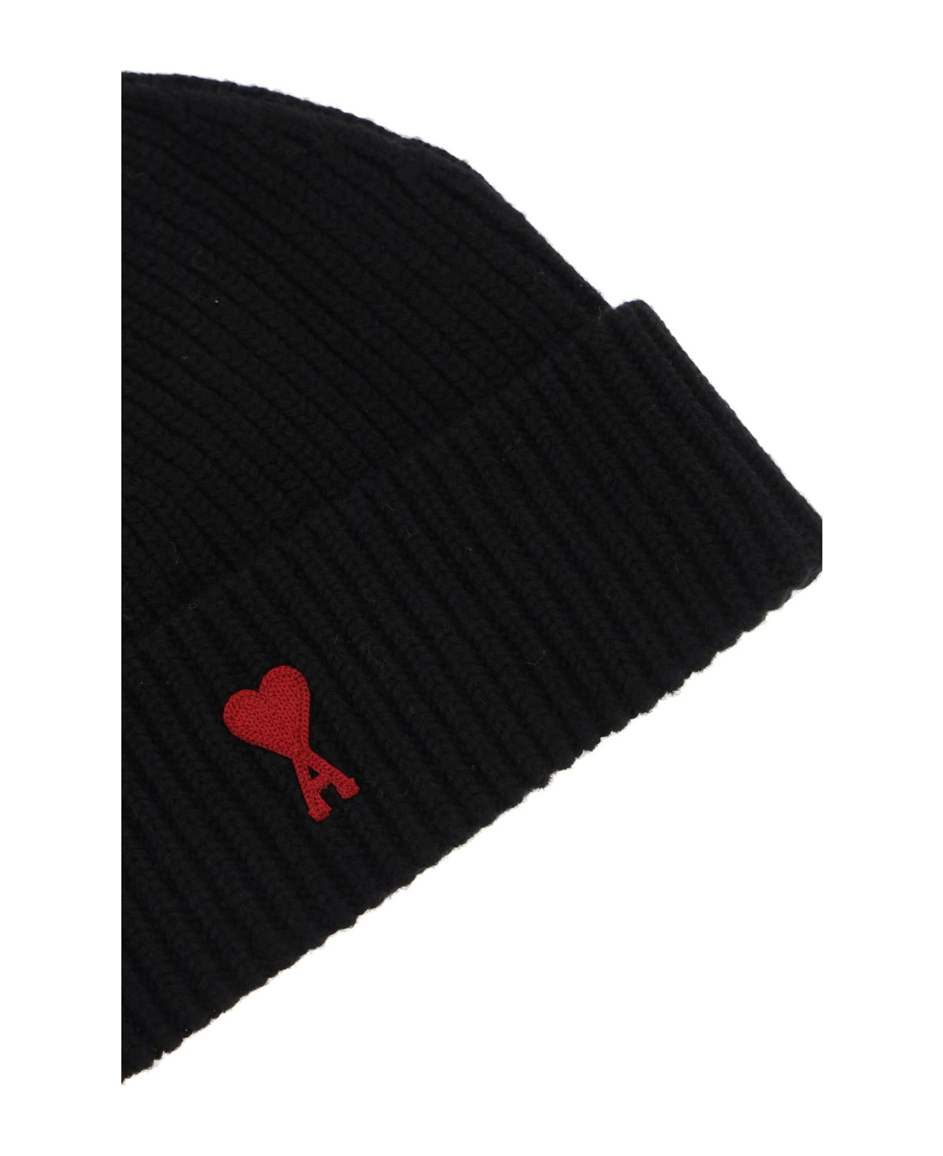 Ami Alexandre Mattiussi Virgin Wool Ami De Coeur Beanie Hat - BLACK