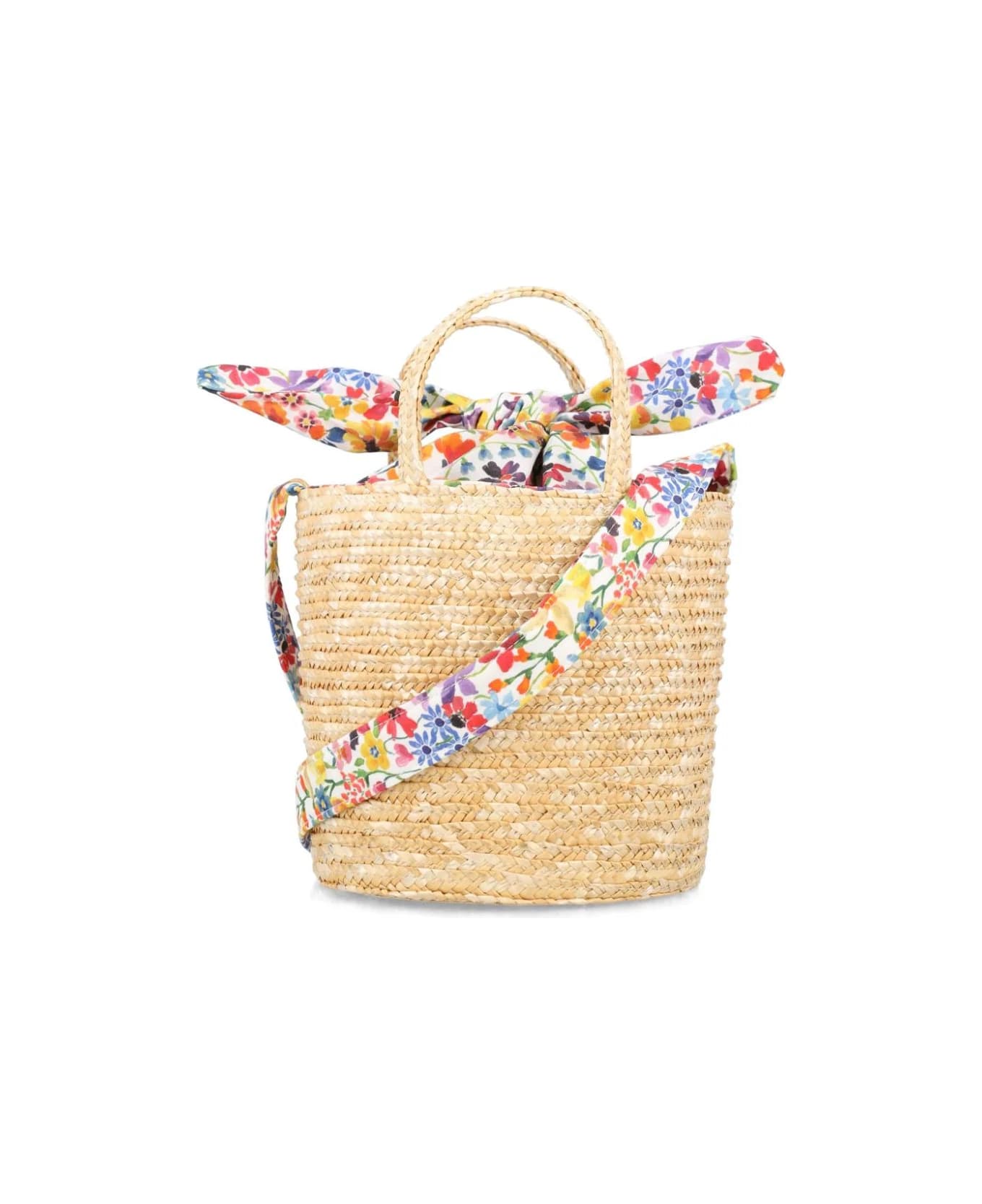 Il Gufo Liberty Fabric Cotton And Natural Straw Bucket Bag - Multicolour アクセサリー＆ギフト
