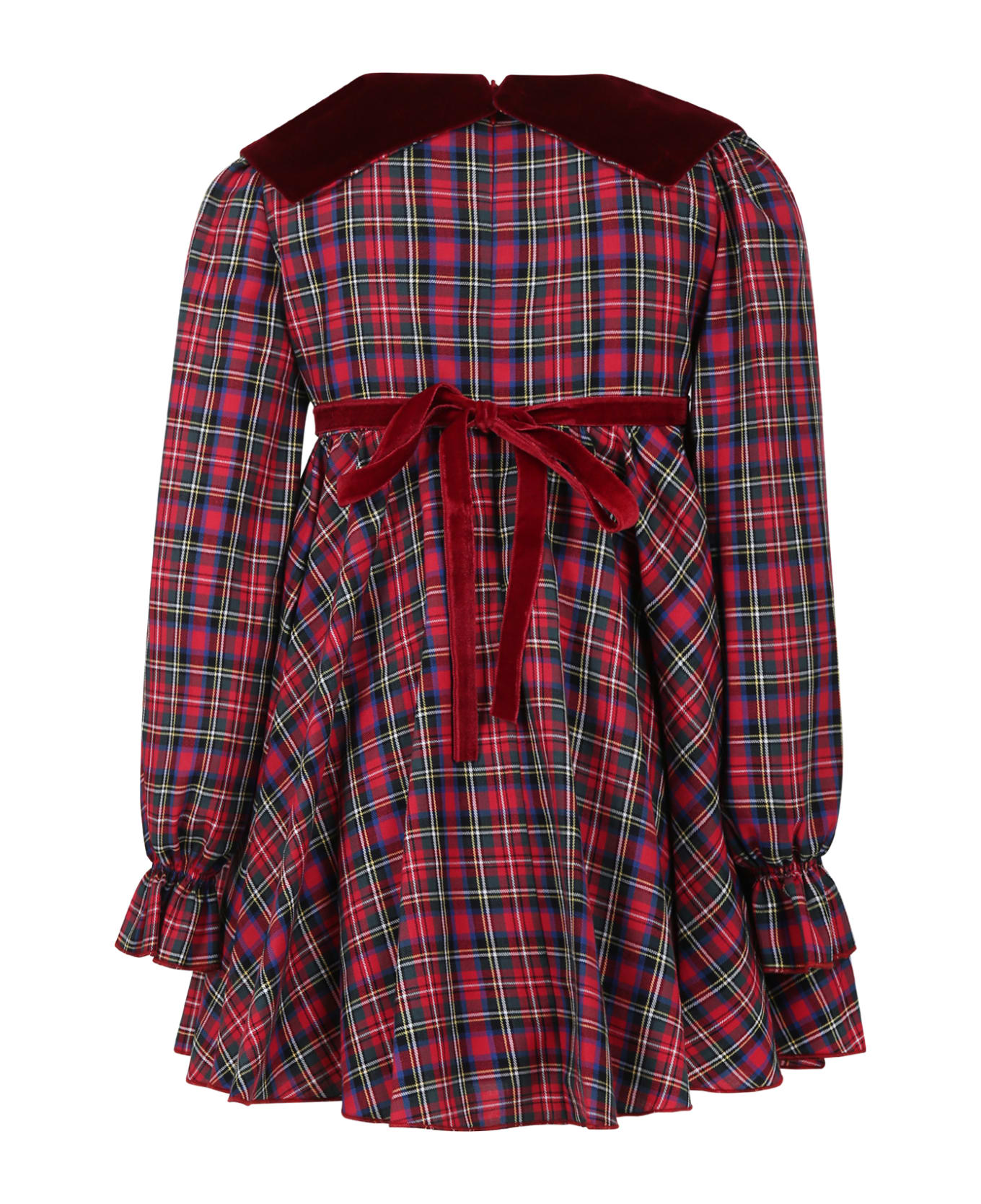 La stupenderia Elegant Red Dress For Girls With Checked Pattern - Red