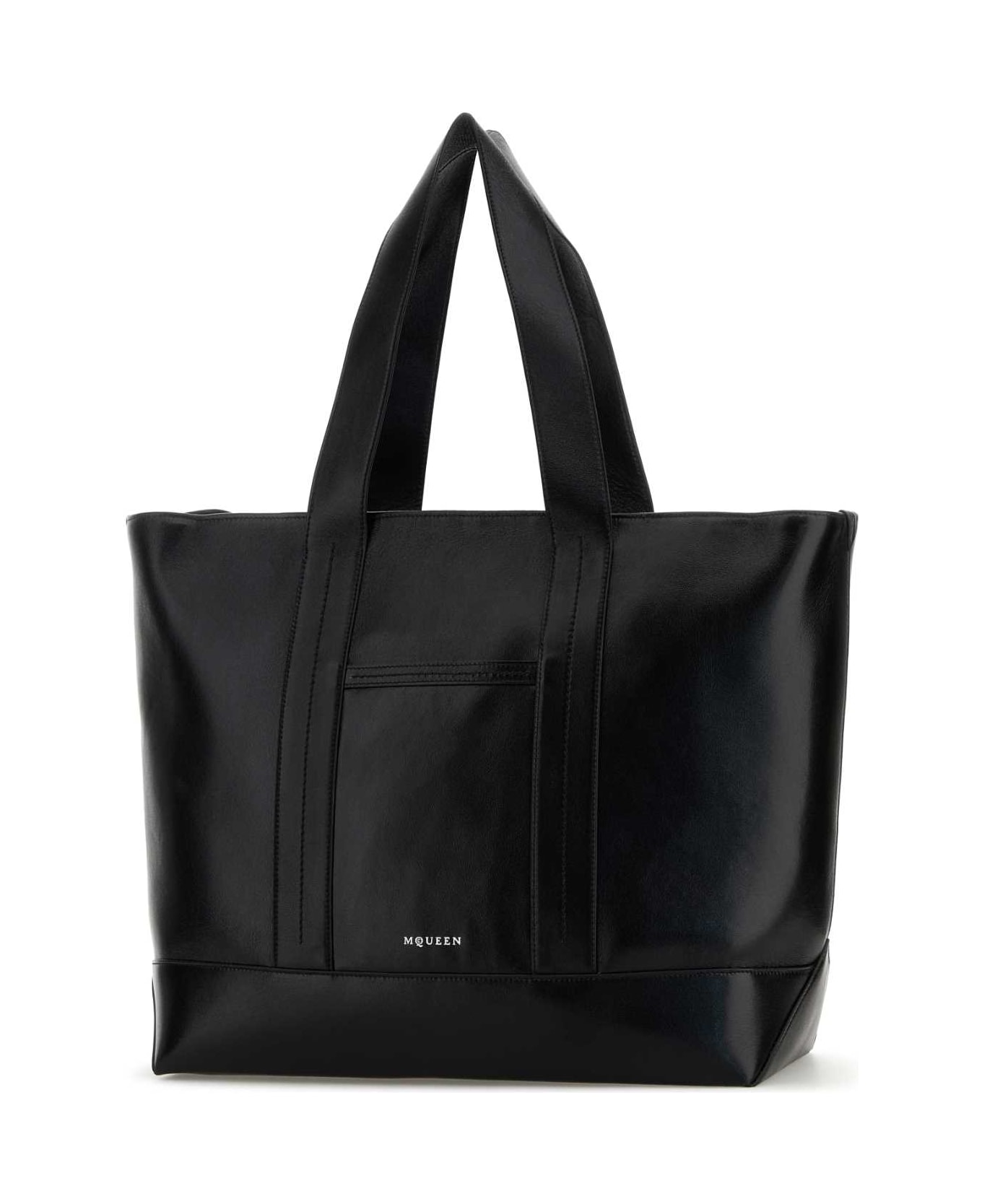 Alexander McQueen Black Leather Shopping Bag - BLACKSILVER