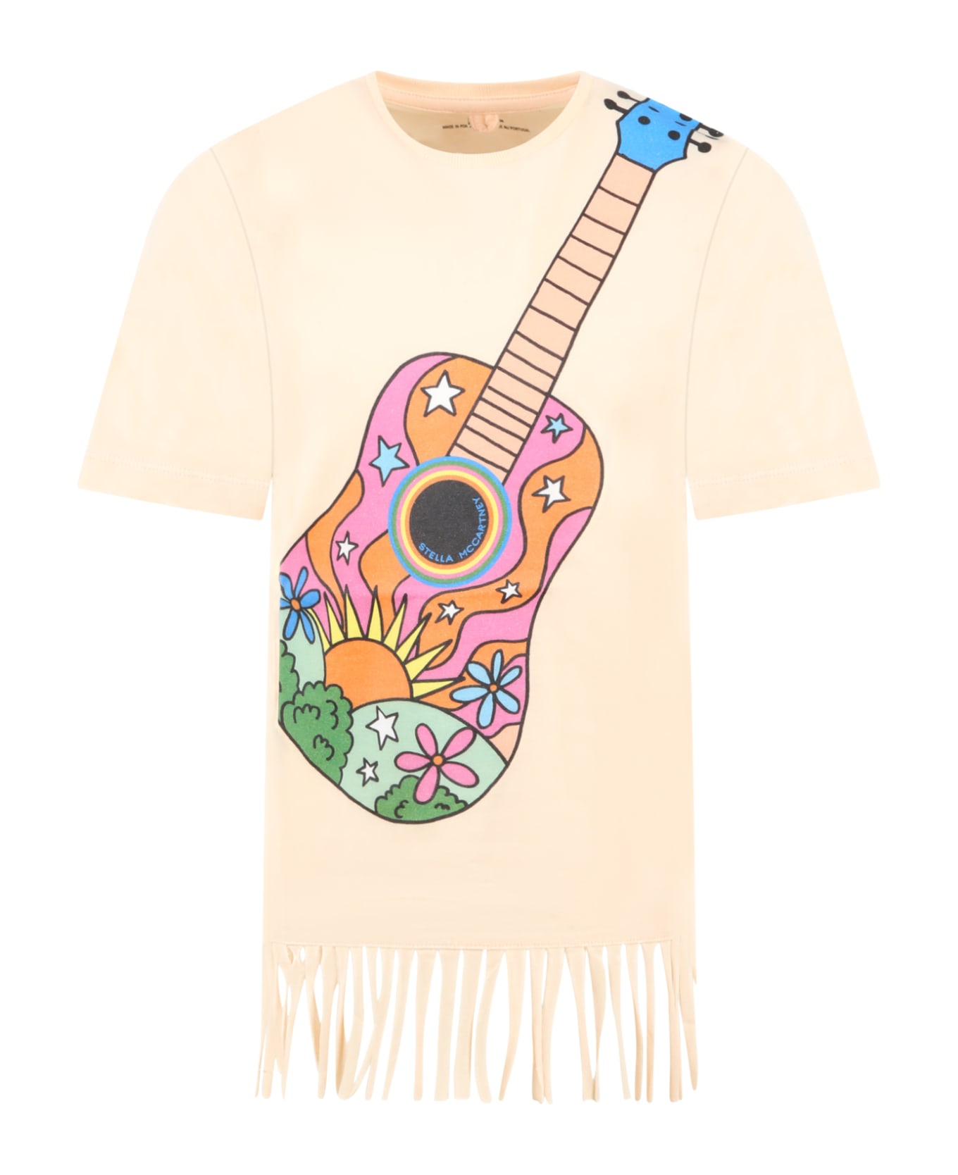 Stella McCartney Kids Pink Tshirt With Guitar Print For Girl - Pink ワンピース＆ドレス