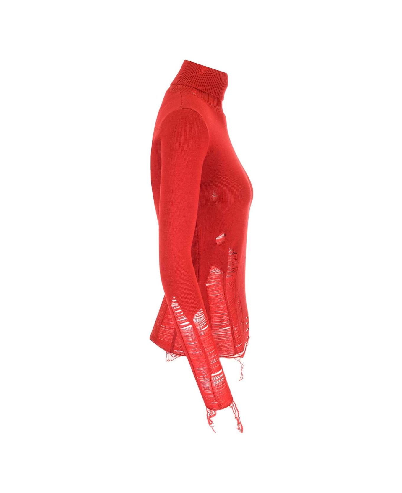 MM6 Maison Margiela Distressed Turtleneck - Red