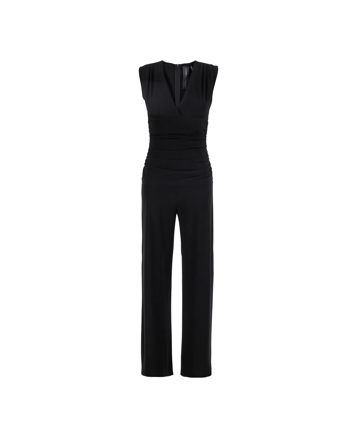 Norma Kamali Black Jumpsuit With V Neck And Shirred Waist In Tech Fabric Stretch Woman - Black