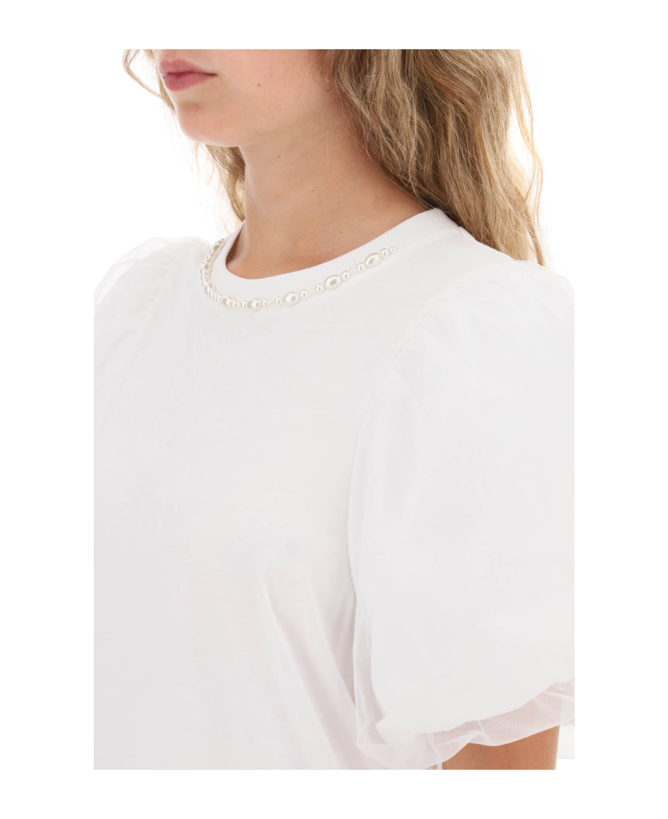 Simone Rocha Puff Sleeve A-line T-shirt - WHITE PEARL (White) ポロシャツ