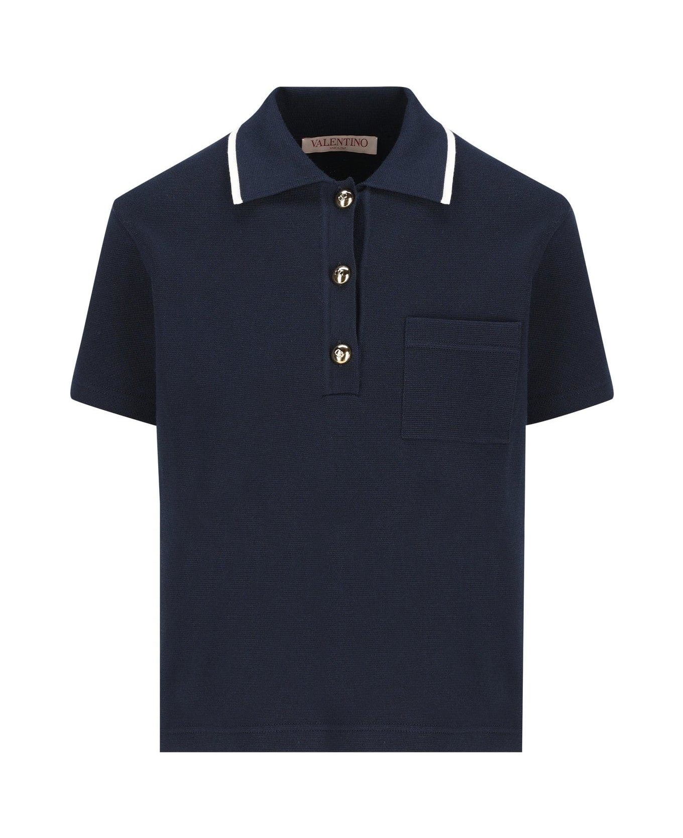 Valentino Button Detailed Short-sleeved Polo Shirt - Blue