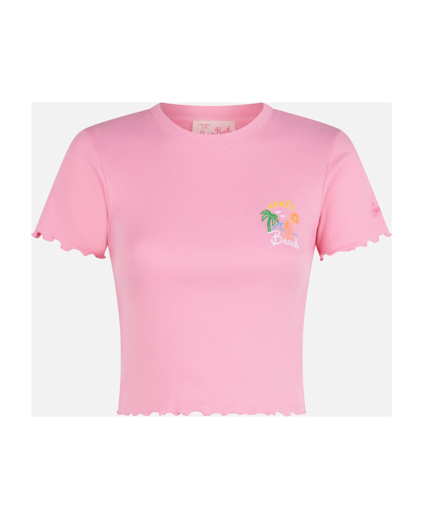 MC2 Saint Barth Woman Ribbed T-shirt With Après Beach Embroidery - PINK