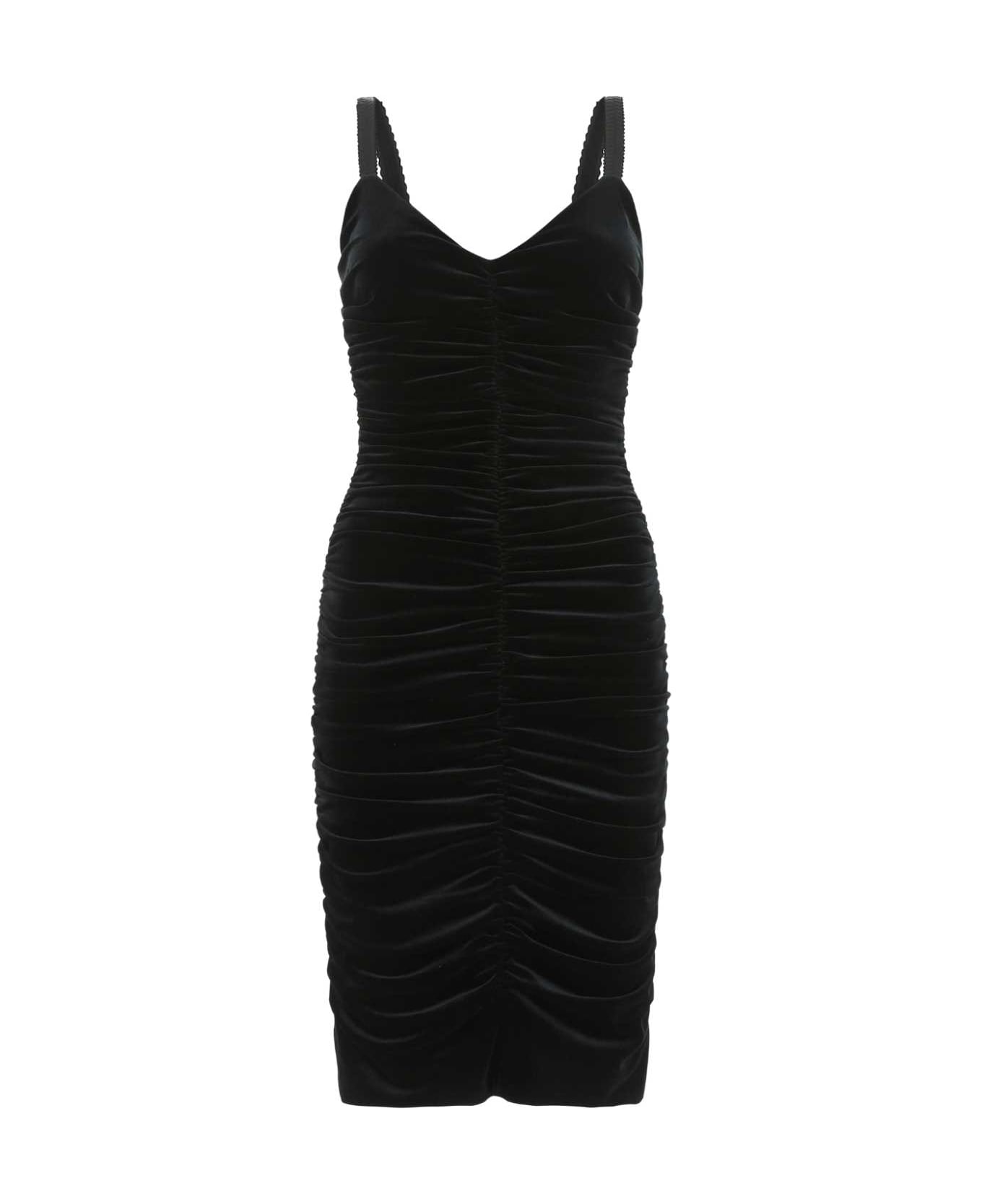 Dolce & Gabbana Black Velvet Mini Dress - N0000 ワンピース＆ドレス