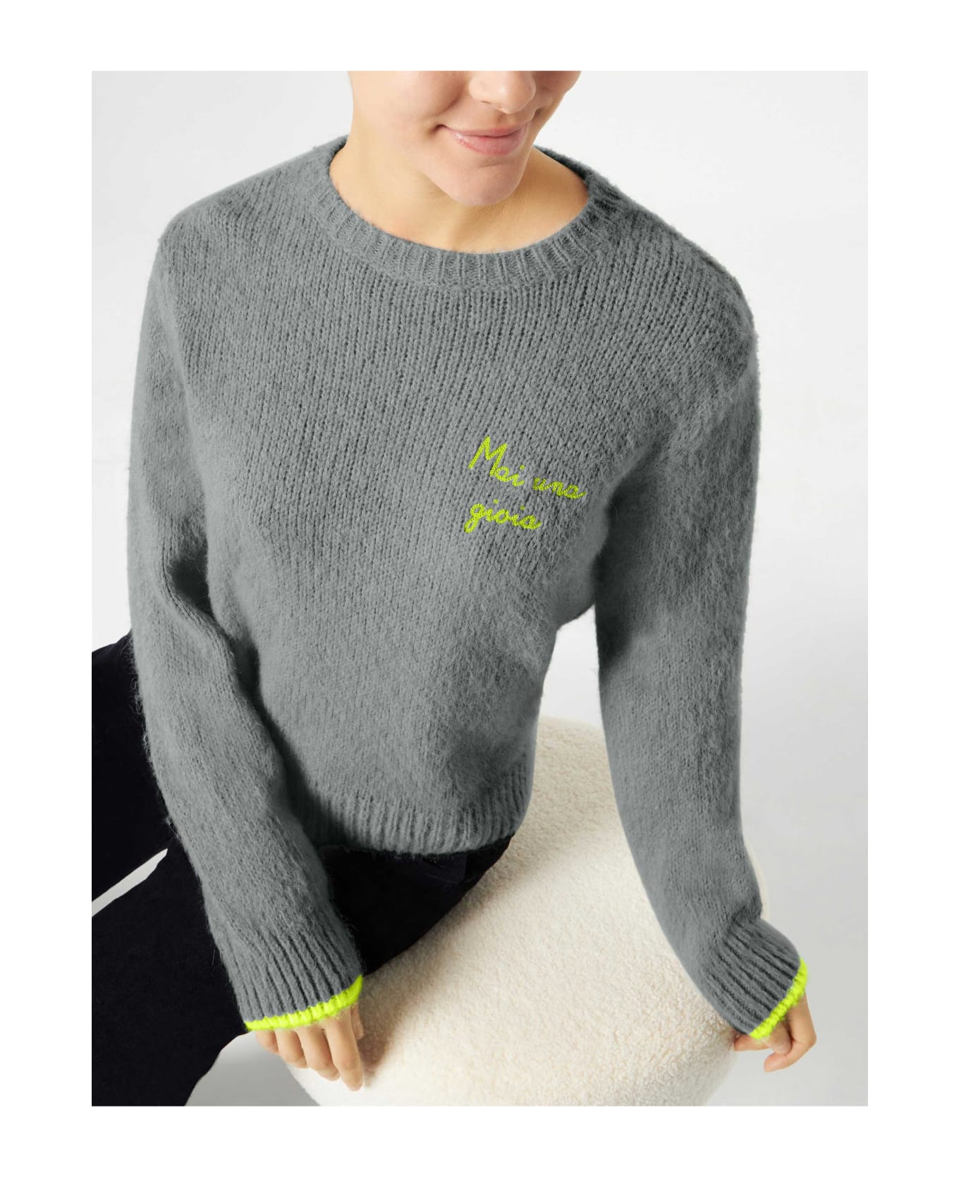 MC2 Saint Barth Woman Grey Brushed Sweater With Mai Una Gioia Embroidery - GREY