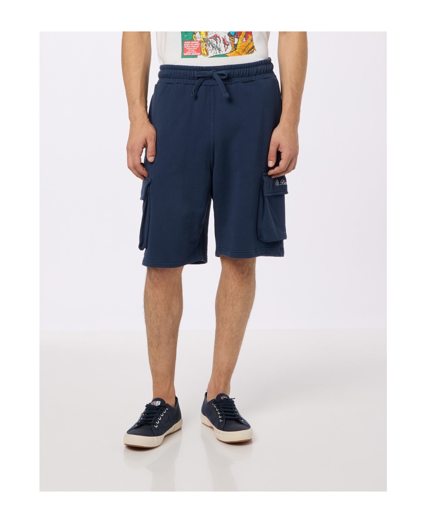 MC2 Saint Barth Man Navy Blue Cargo Short Pants Cargy - BLUE