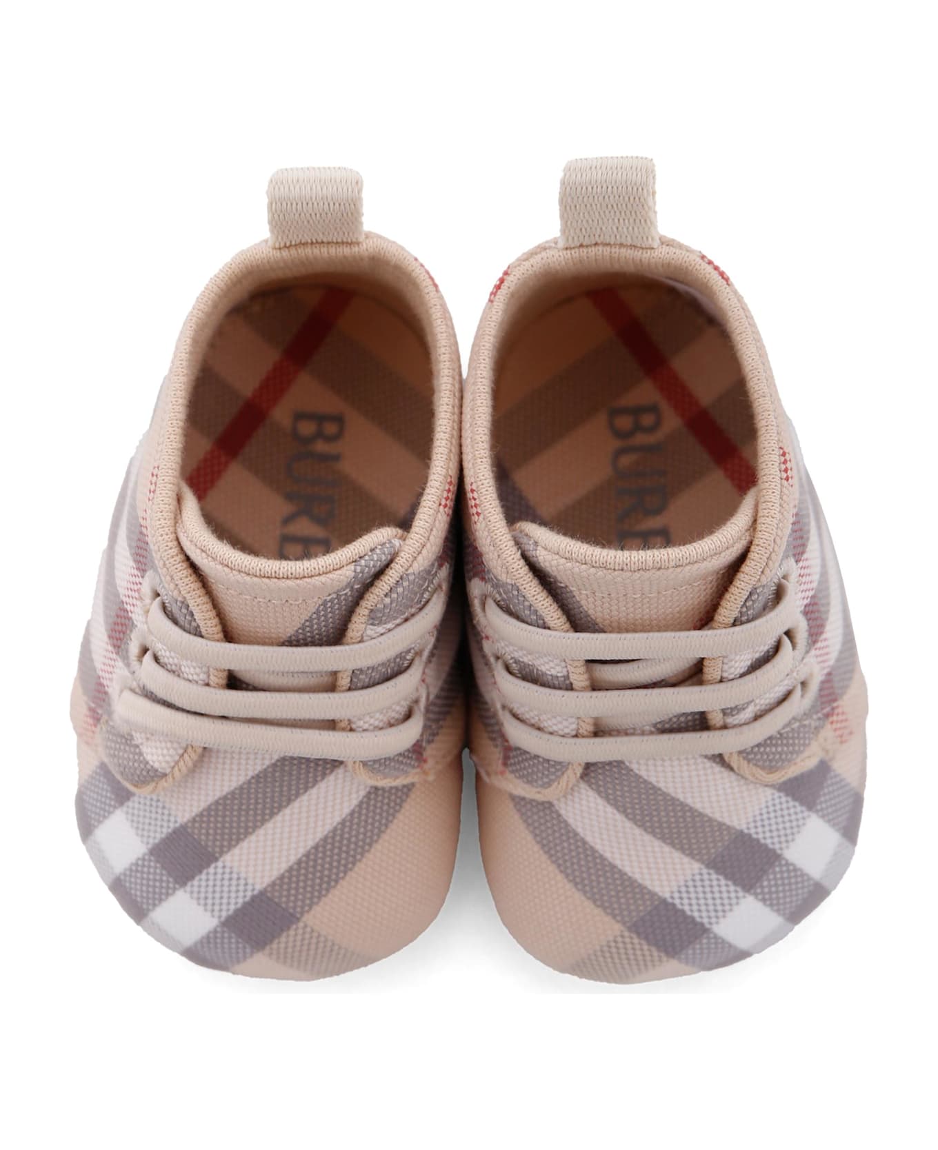 Burberry Beige Sneakers For Babykids With Vintage Check - Beige