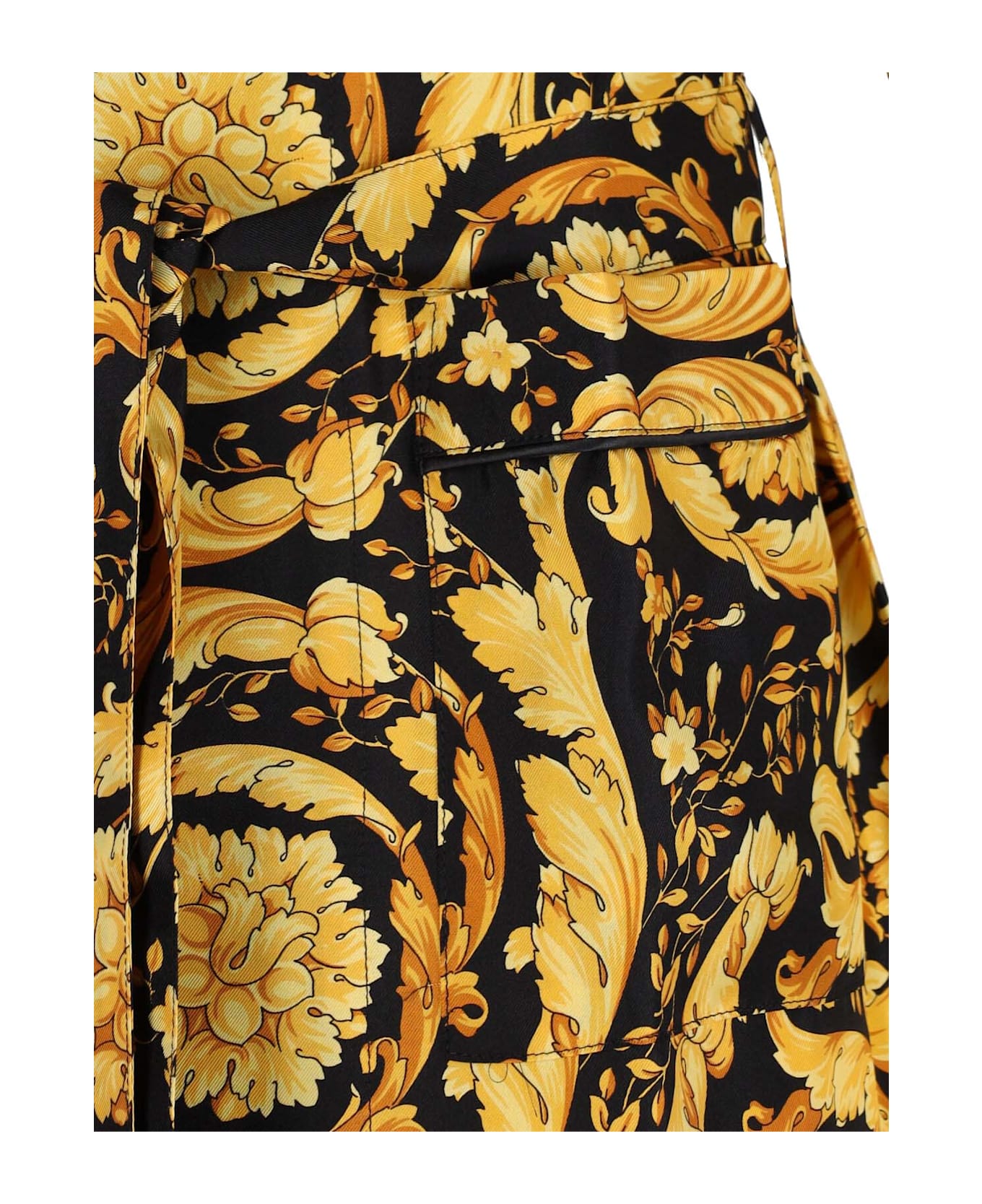 Versace Barocco Print Silk Bathrobe - Black  