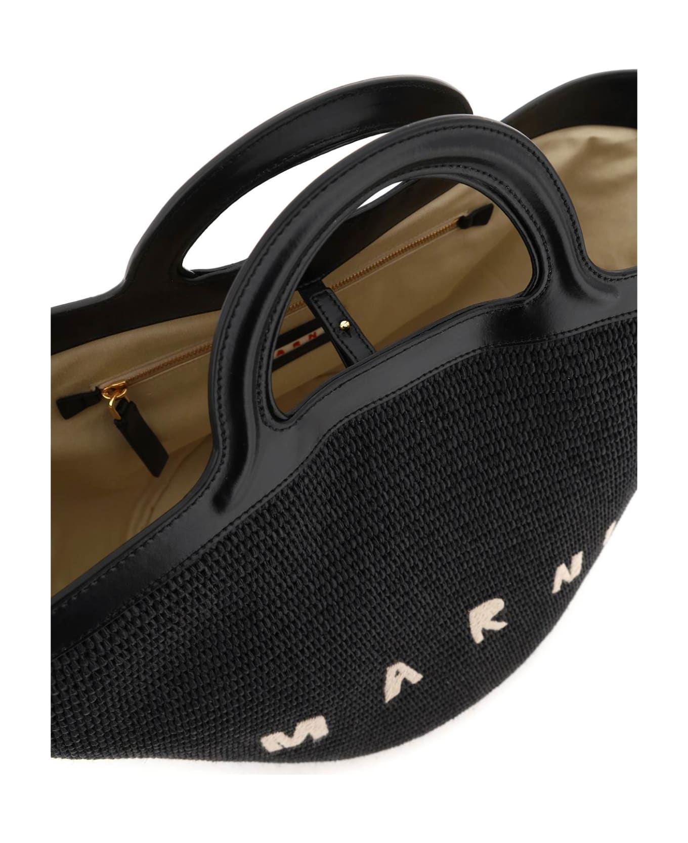 Marni Tropicalia Leather And Raffia Tote Bag - Black トートバッグ