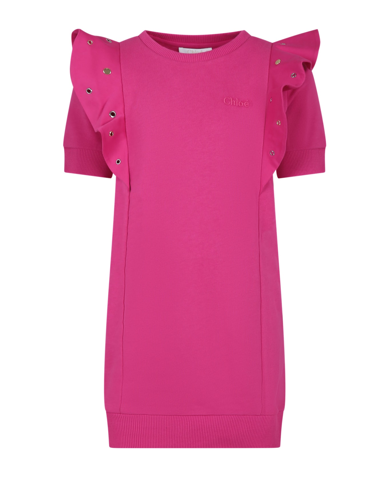 Chloé Fuchsia Dress For Girl With Logo - Fuchsia ワンピース＆ドレス