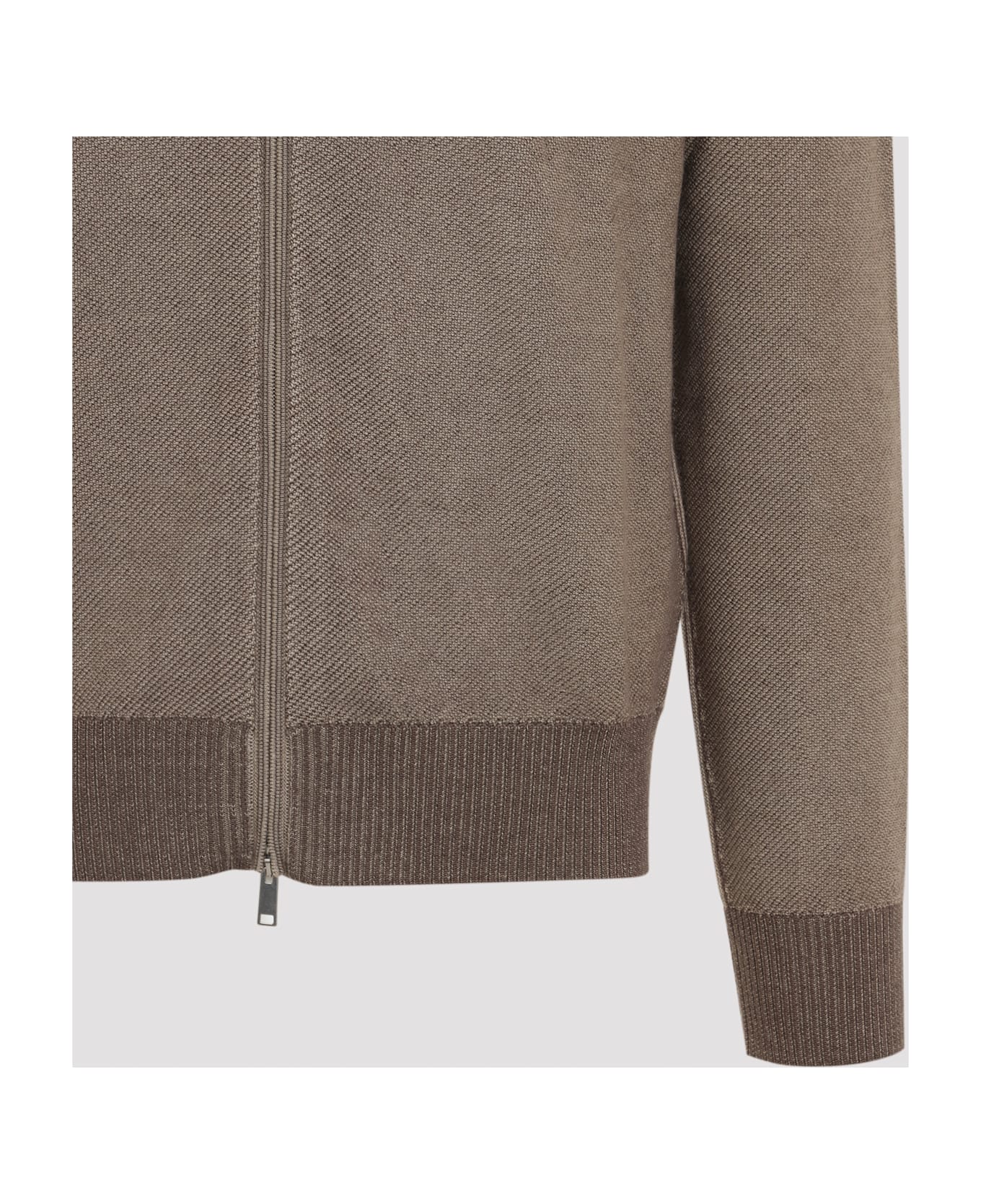 Zegna Cashseta Full Zip Pullover - Marrone Medio Fantasia
