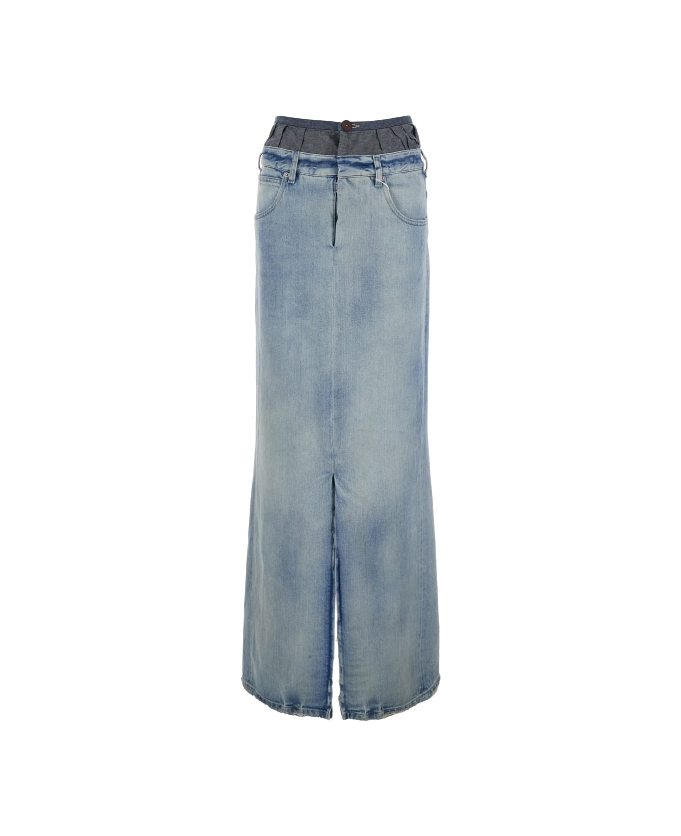 Maison Margiela Light Blue Long Skirt With Front Slit And Five Pocket Design In Denim Woman - Light blue