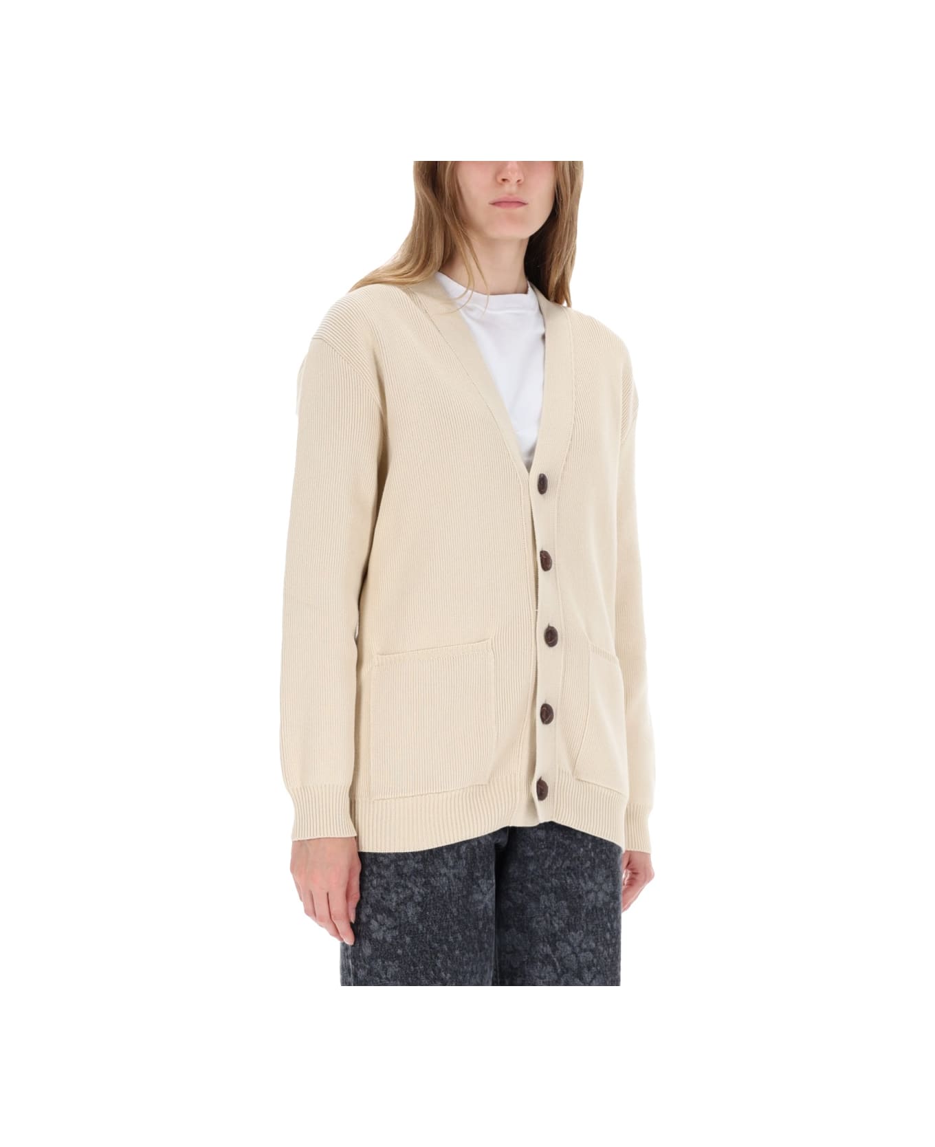 Golden Goose Cardigan With Logo - BEIGE