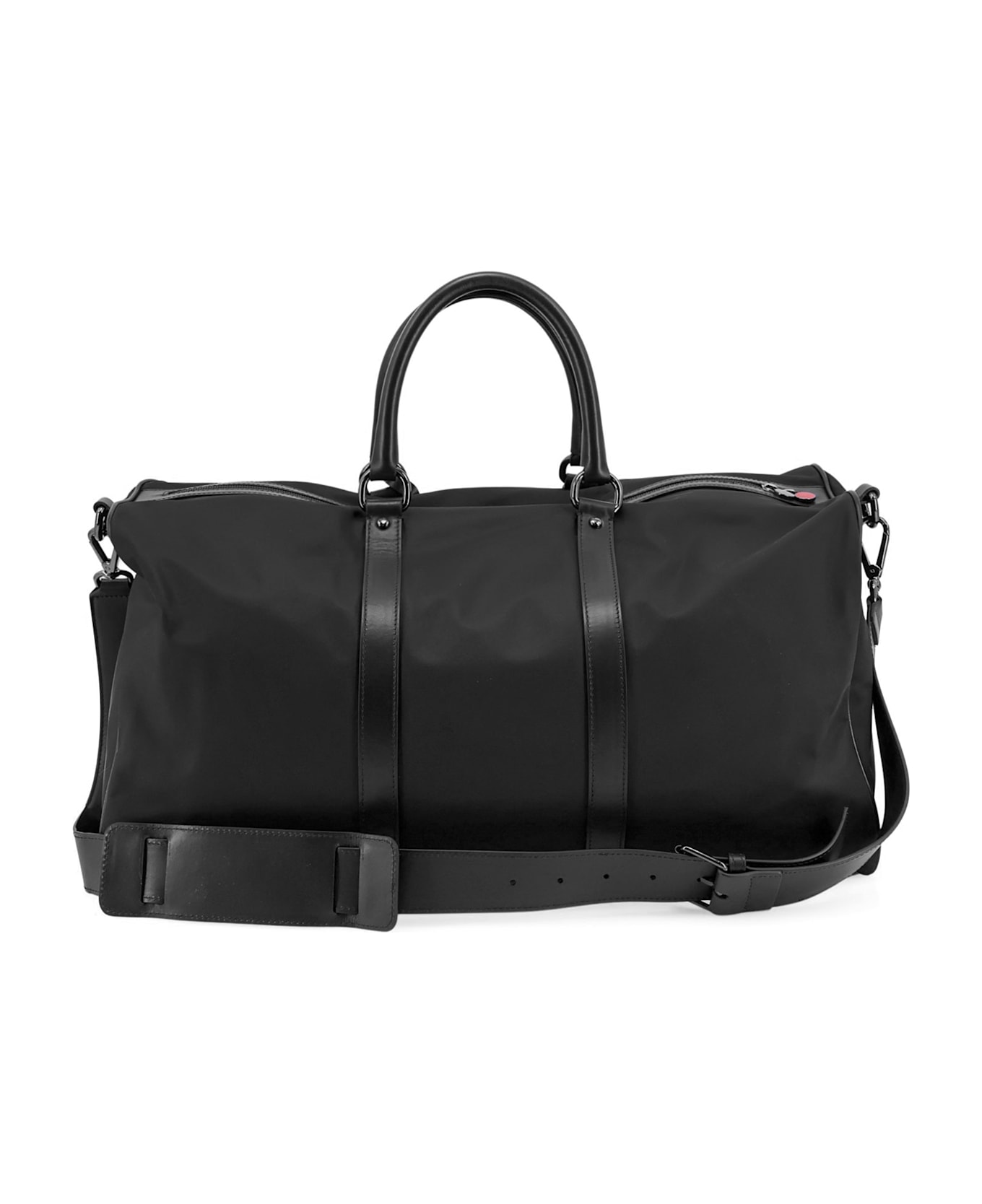 Kiton Nylon Duffel Bag With Leather Inserts - Black
