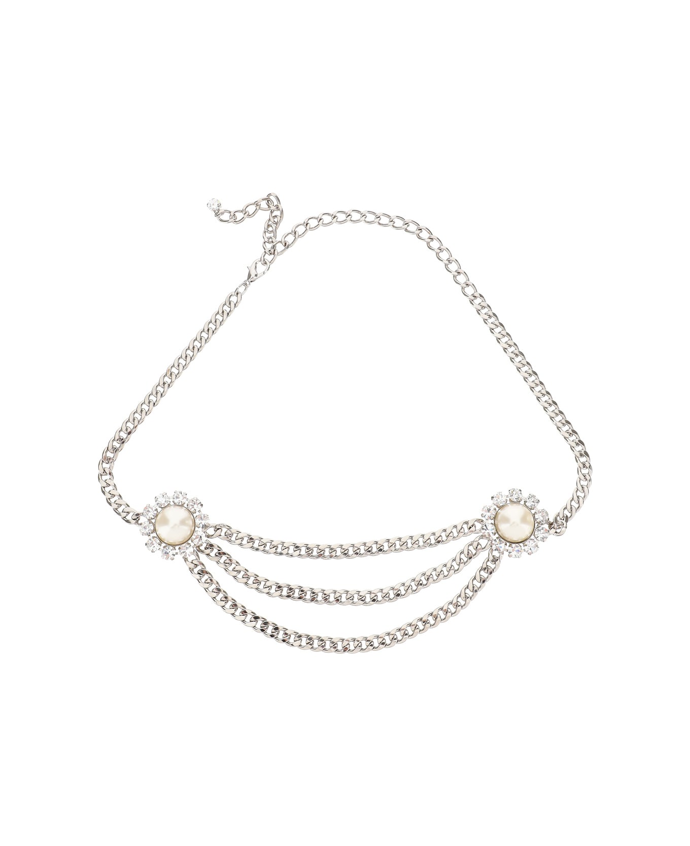 Alessandra Rich Chain Belt With Crystals And Pearls - Silver