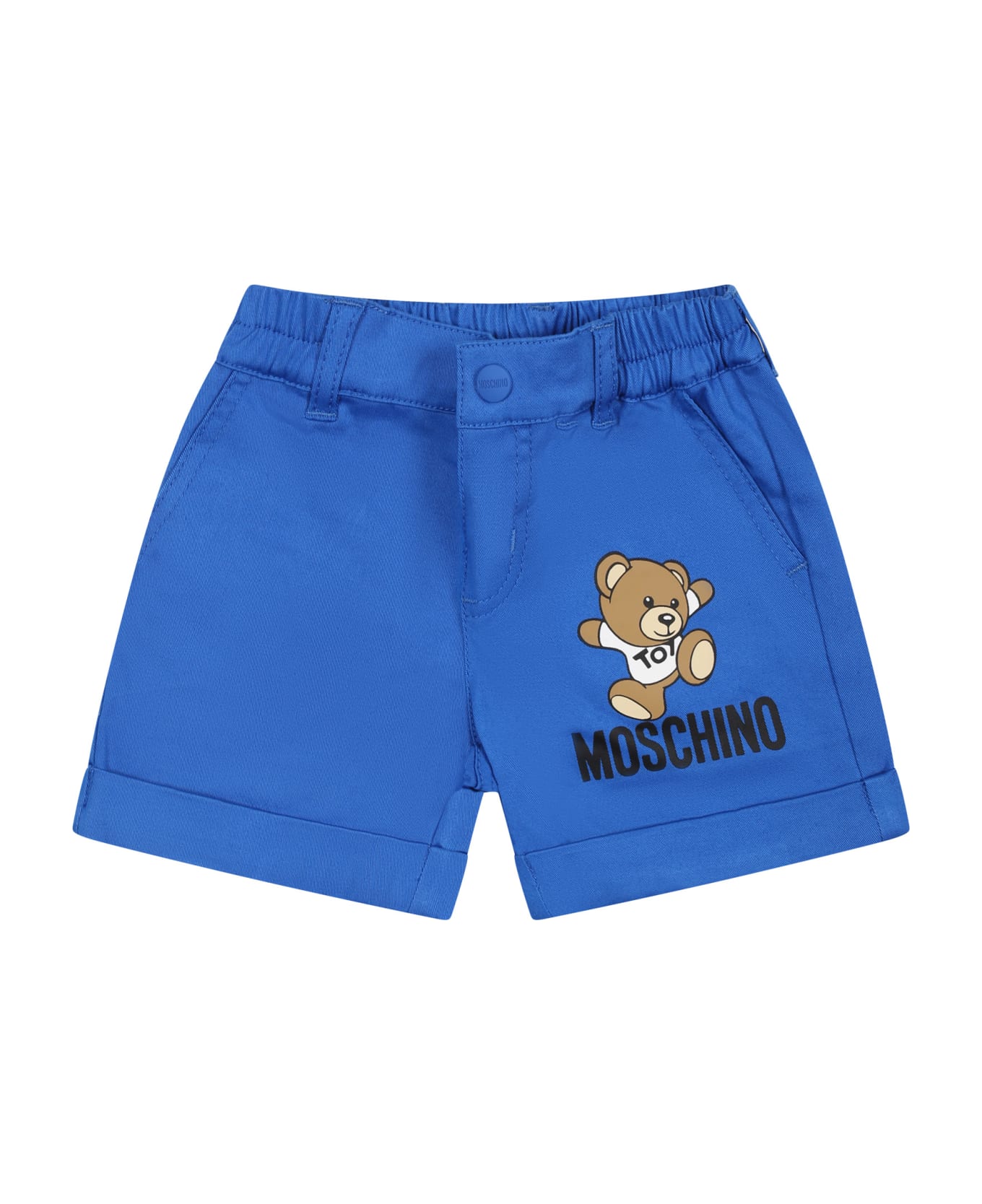 Moschino Light Blue Shorts For Babies With Teddy Bear And Logo - Light Blue ボトムス