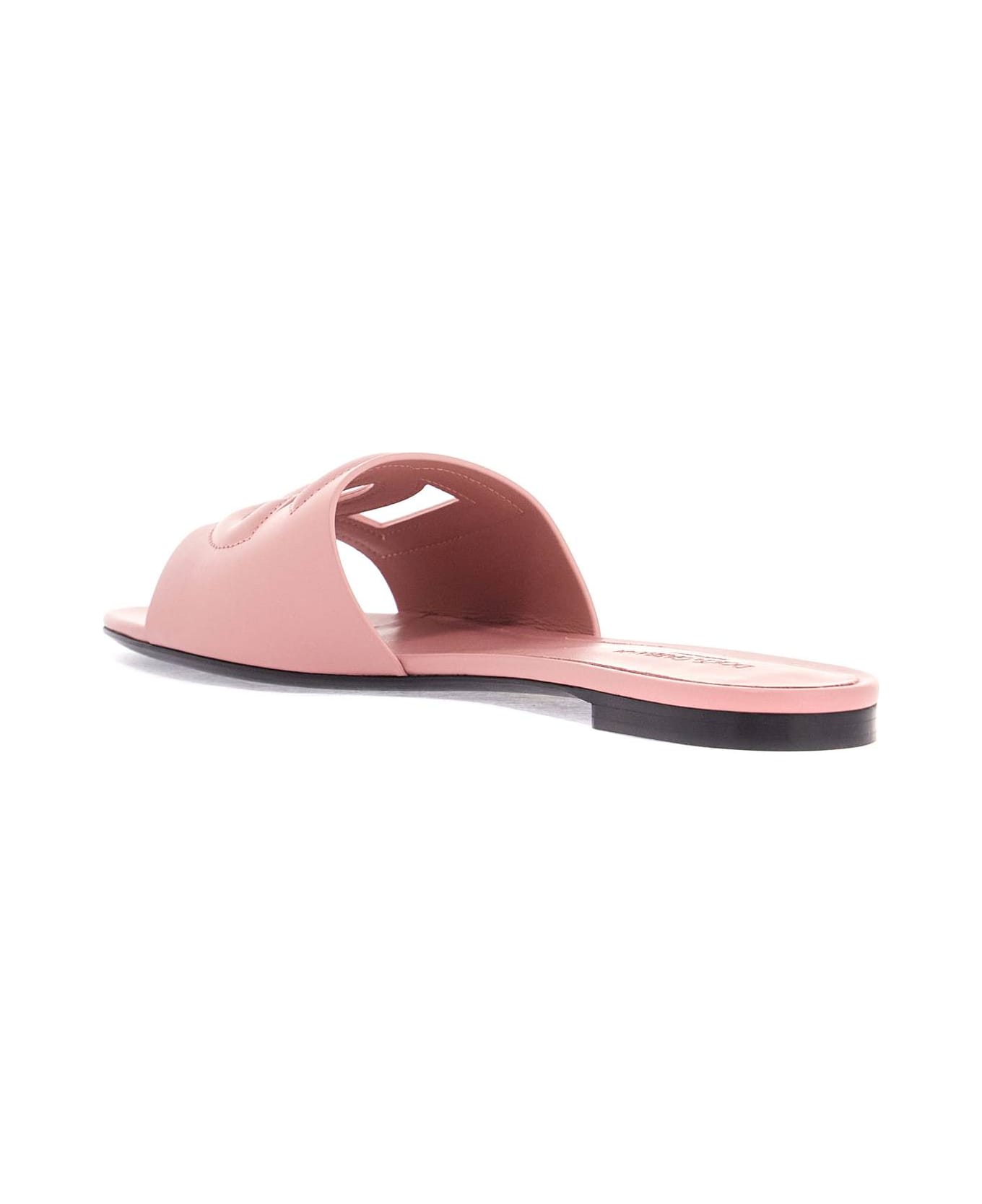 Dolce & Gabbana Flat Slipper In Pink Calfskin With Embossed Dg Logo - Pink