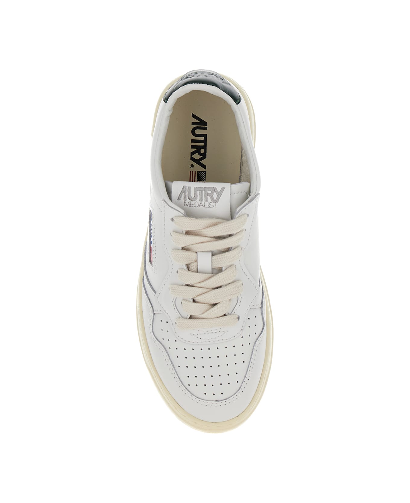 Autry 'medalist' White Low Top Sneakers With Contrasting Heel Tab In Leather Woman - Green