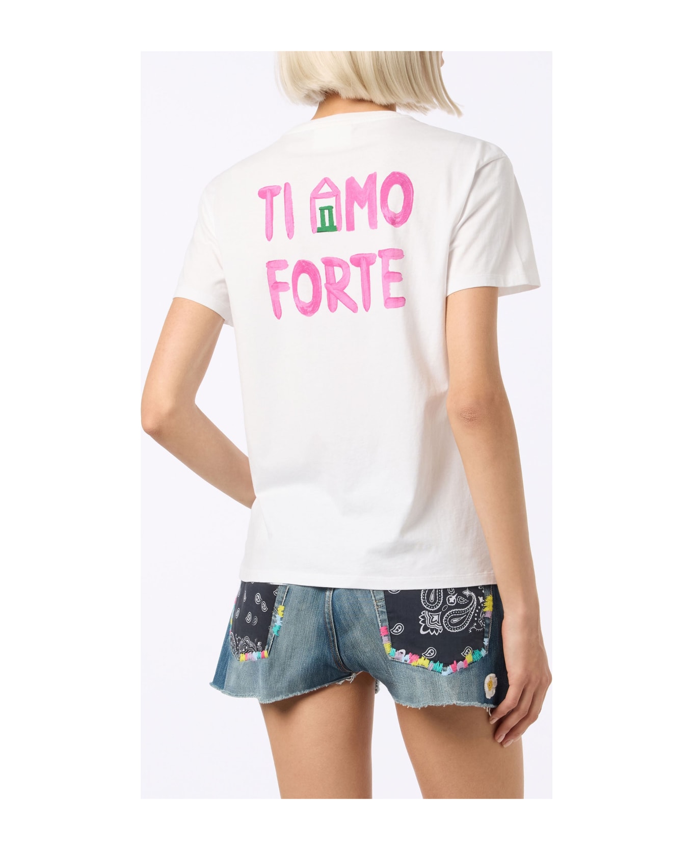 MC2 Saint Barth Woman Cotton Jersey Crewneck T-shirt Emilie With Amo Forte Print | Alle Boe Special Edition - WHITE