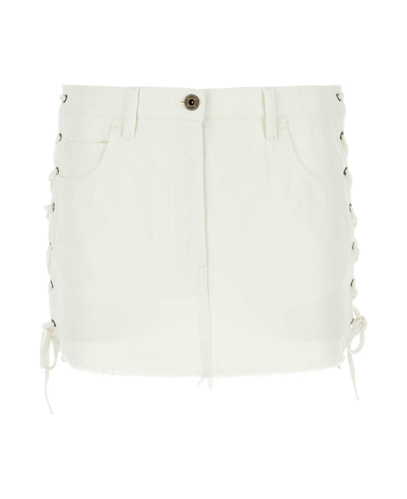 Miu Miu White Denim Mini Skirt - BIANCO