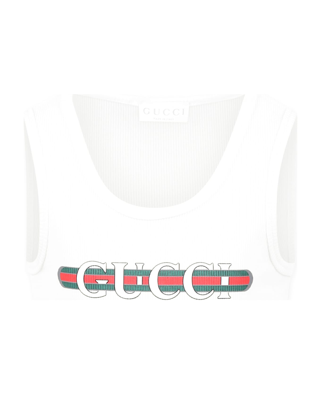 Gucci White Tank Top For Kids With Logo - White
