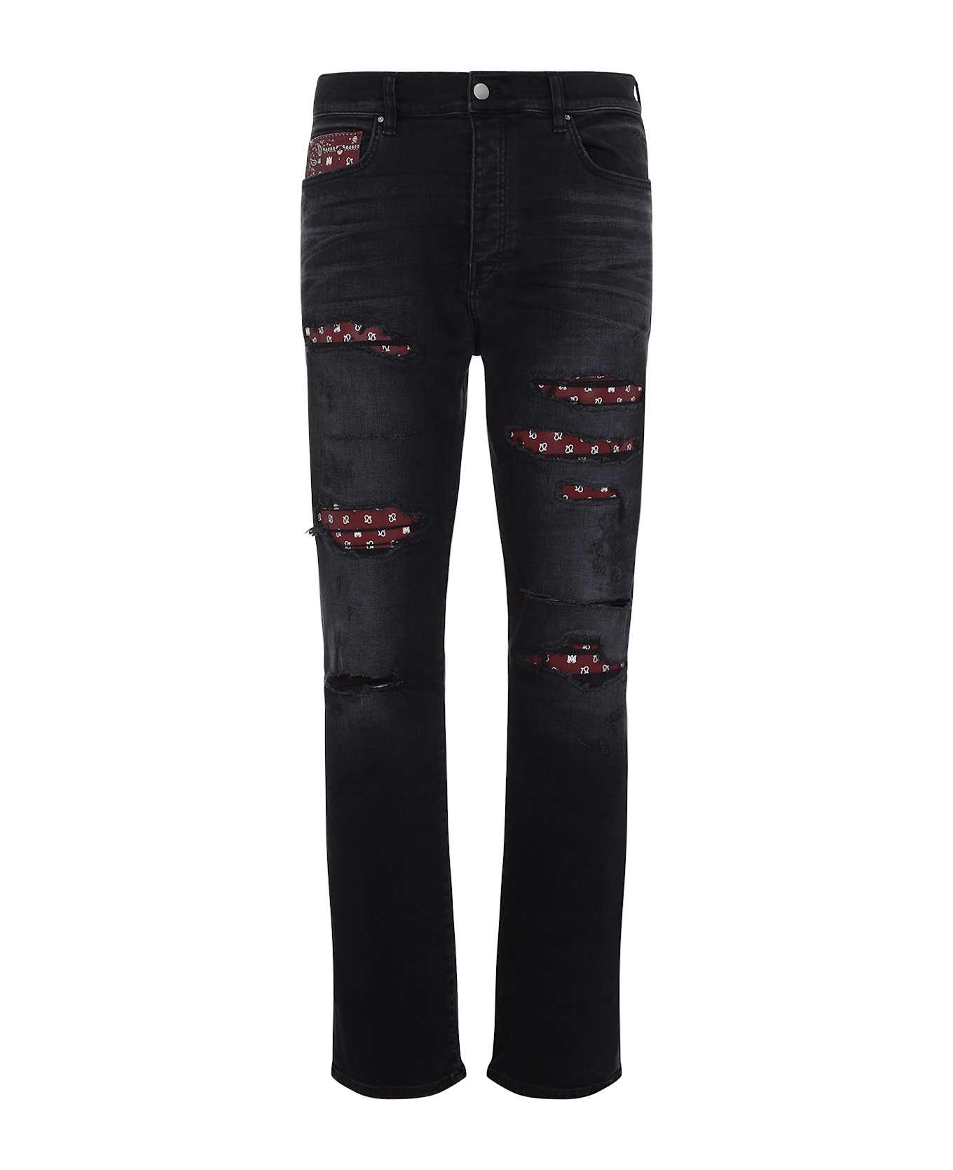 AMIRI Leather Bandana Repaired Slim Jeans - Vintage Black
