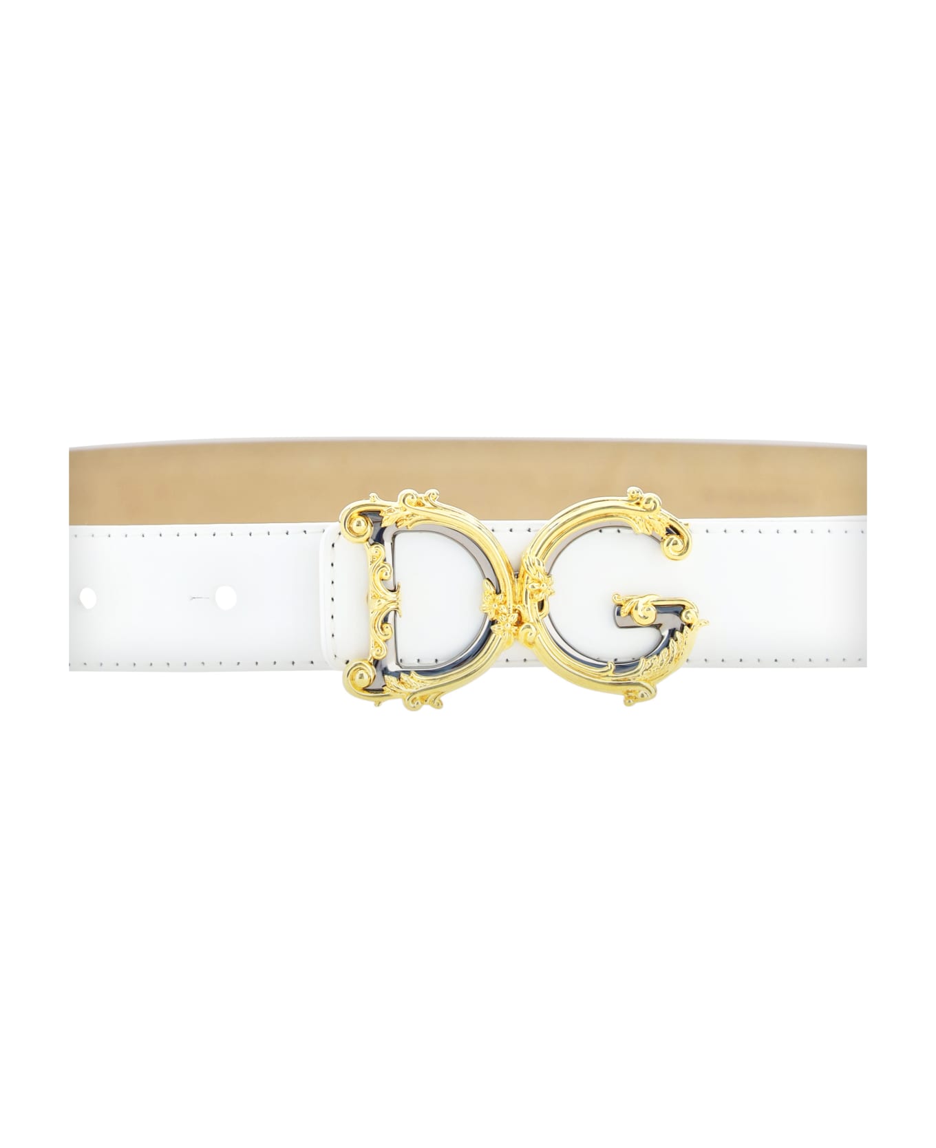 Dolce & Gabbana Leather Logo Belt - Bianco ベルト