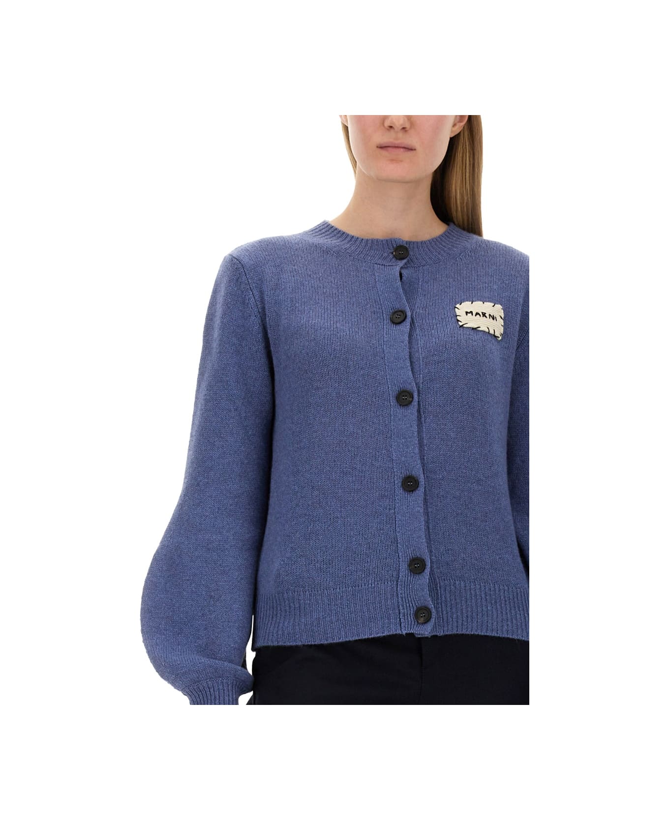 Marni Cardigan With Logo - AZURE