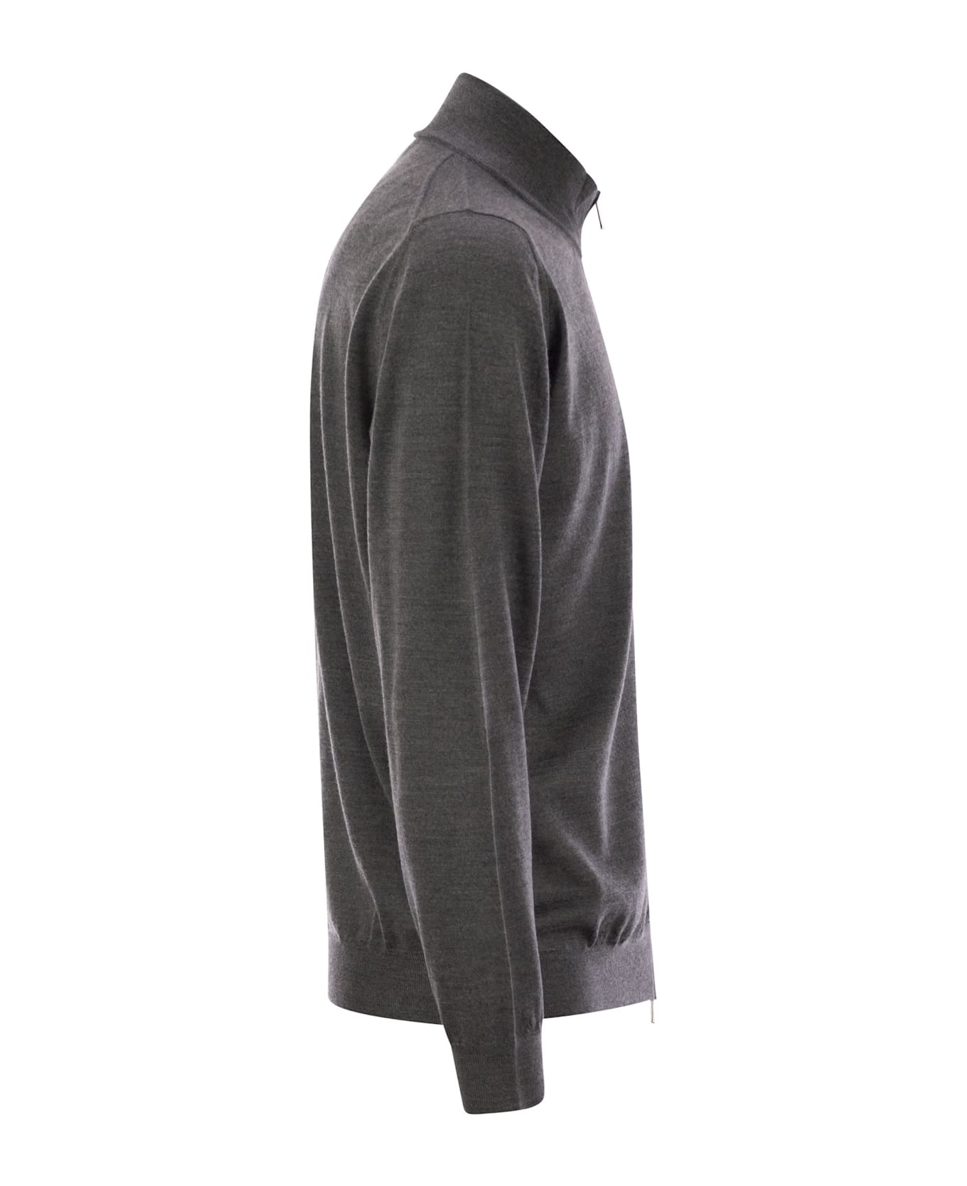 Fedeli Favonio - Virgin Wool Sweater With Full Zipper - Grey