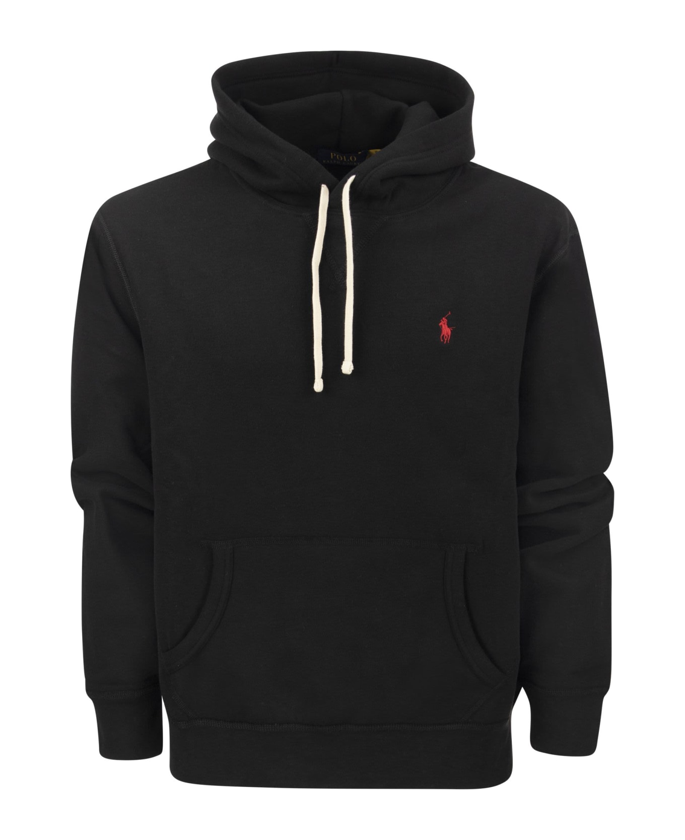 Polo Ralph Lauren Black Hoodie With Contrasting Logo Embroidery In Cotton Man - Black