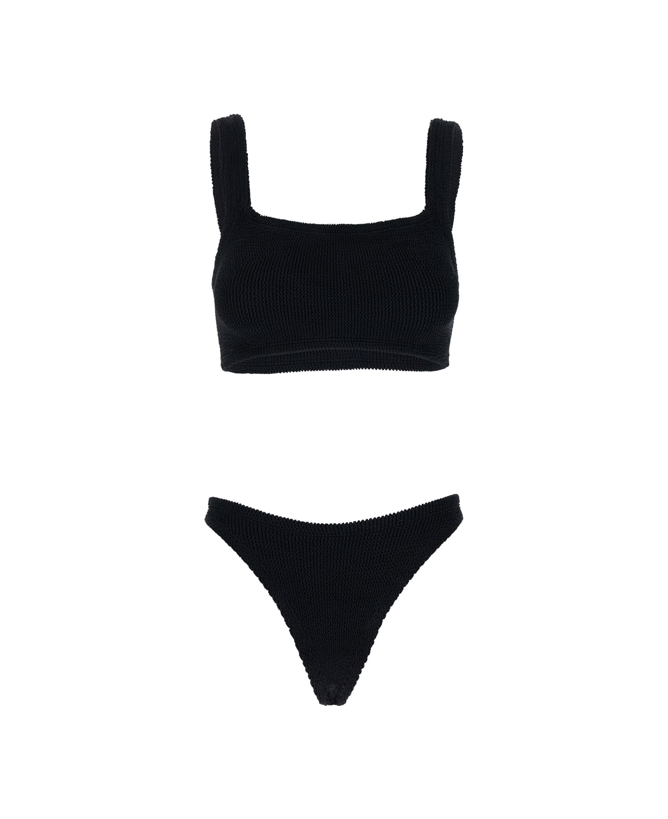 Hunza G 'xandra' Black Bikini With Fixed Straps In Ribbed Stretch Polyamide Woman - Black