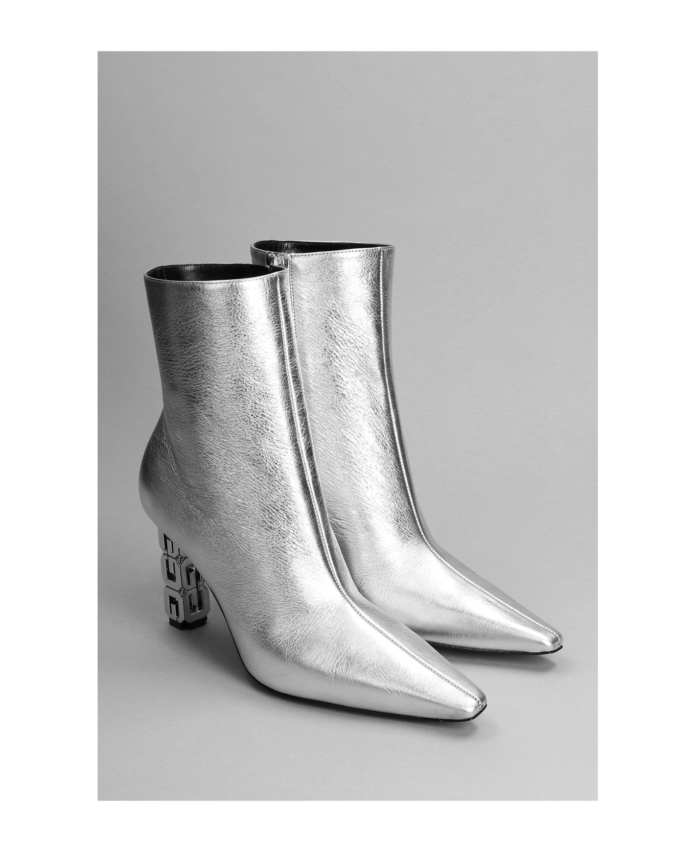 Givenchy High Heels Ankle Boots In Silver Leather - silver