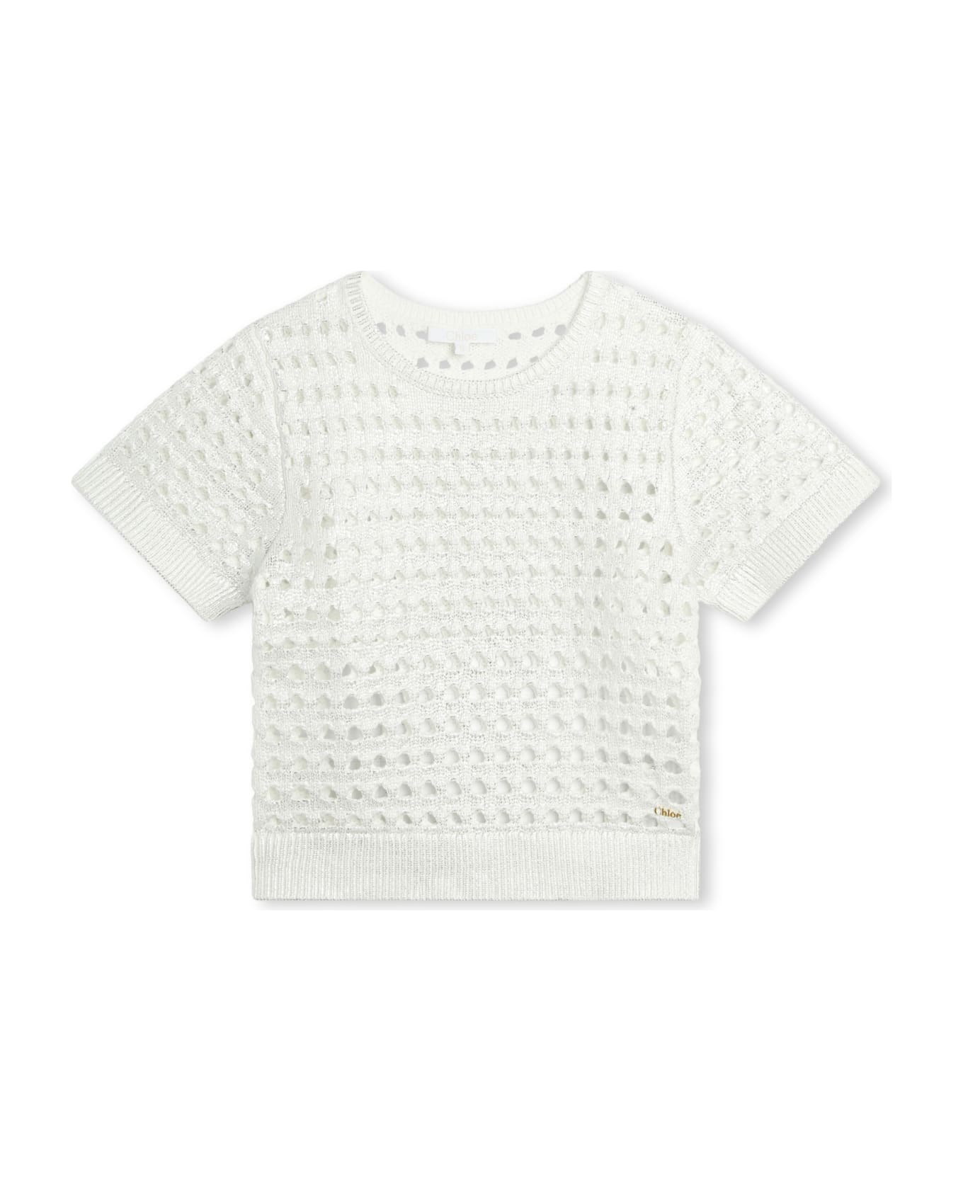 Chloé Lamé Perforated T-shirt - White ニットウェア＆スウェットシャツ