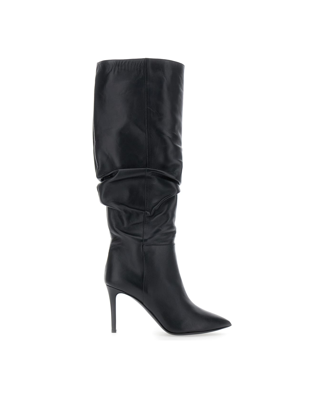 Pollini Black Knee-high Boots With Pointed Toe In Leather Woman - Black