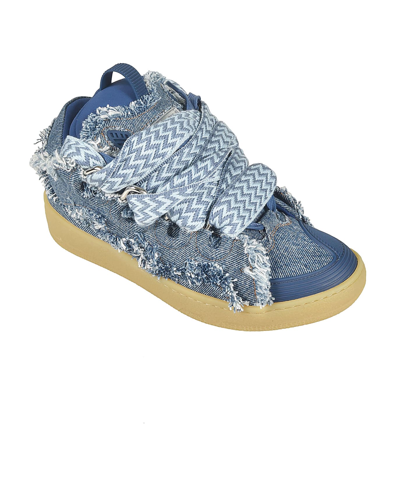 Lanvin Frayed Denim Curb Sneakers - Blue Jean