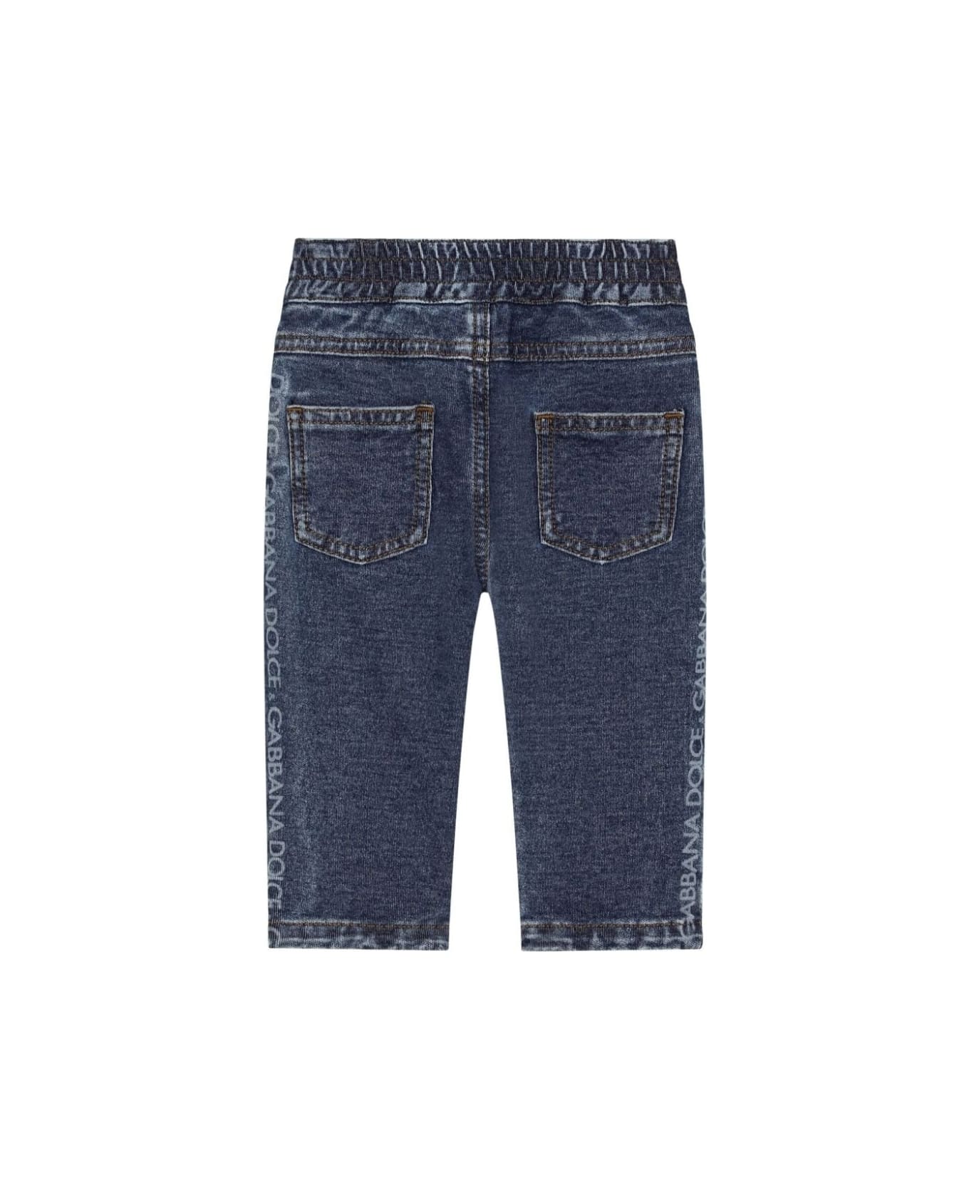 Dolce & Gabbana Blue Jeans With Elasticised Waist And Side Logo - Blue